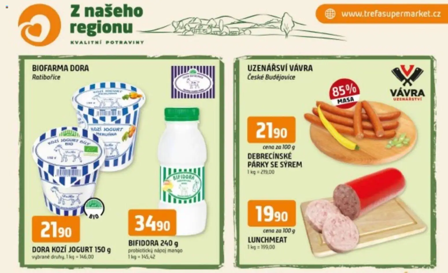 Trefa leták - Z našeho regionu kvalitní potraviny od 26.08.2026 | Strana: 2 | Produkty: Mango, Párky, Potraviny, Kozí jogurt