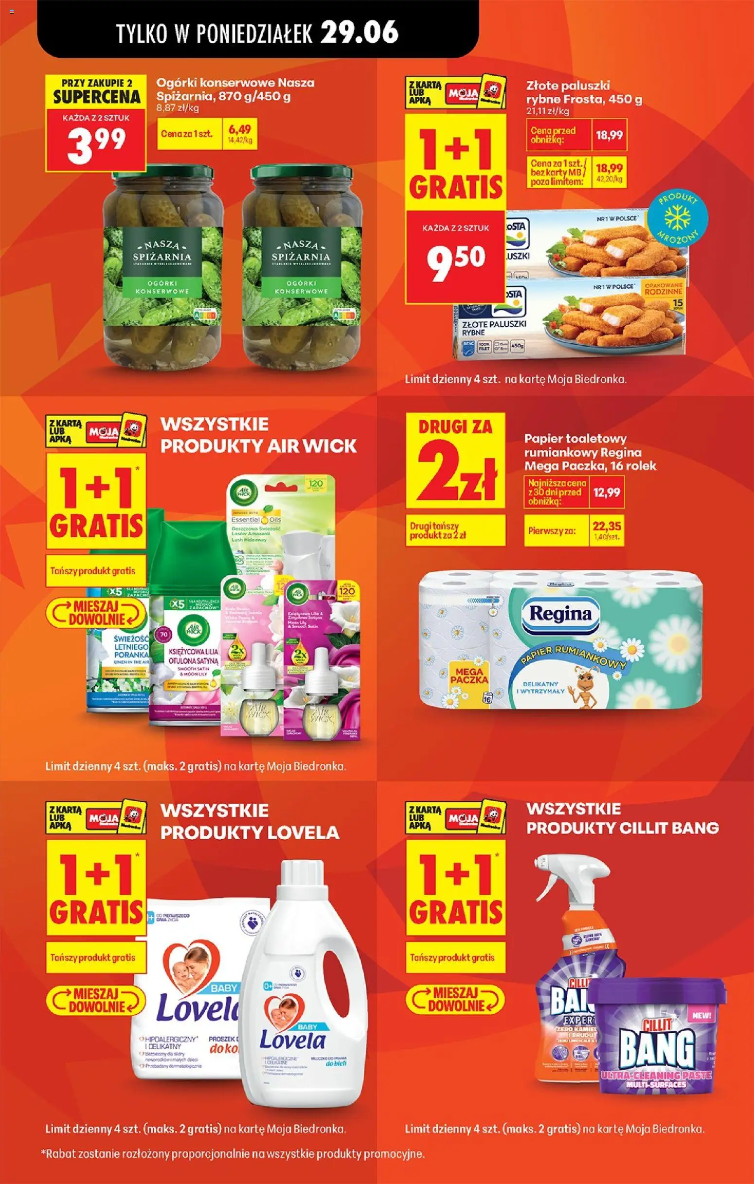 Biedronka gazetka od poniedziałku od 29.06.2026 | Strona: 3 | Produkty: Papier toaletowy, Ogórki, Lovela, Ogórki konserwowe