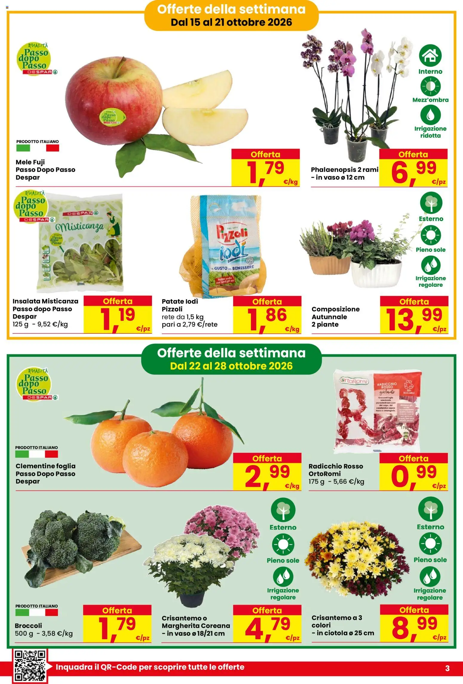 Volantino Despar del 15/10/2026 | Pagina: 3 | Prodotti: Mele, Patate, Ciotola, Vaso