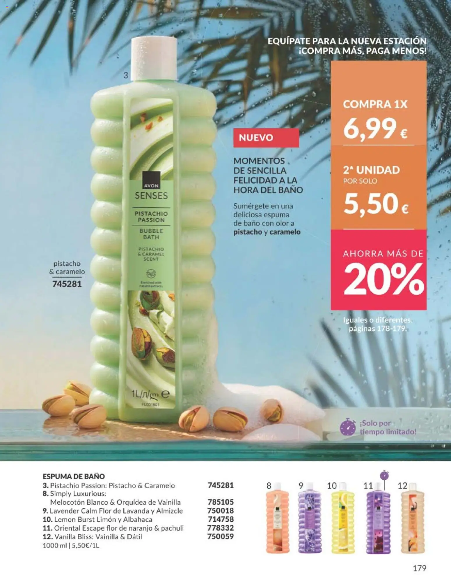 Catálogo AVON campaña 8 │ válido desde el 01/08/2026 | Página: 179 | Productos: Espuma de baño, Baño