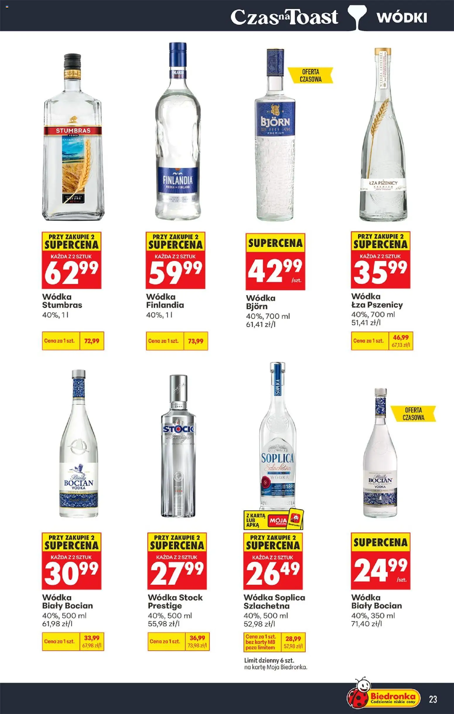 Biedronka gazetka - Czas na toast od 29.06.2026 | Strona: 23 | Produkty: Bjorn wodka, Karta, Wódka bocian, Wódka