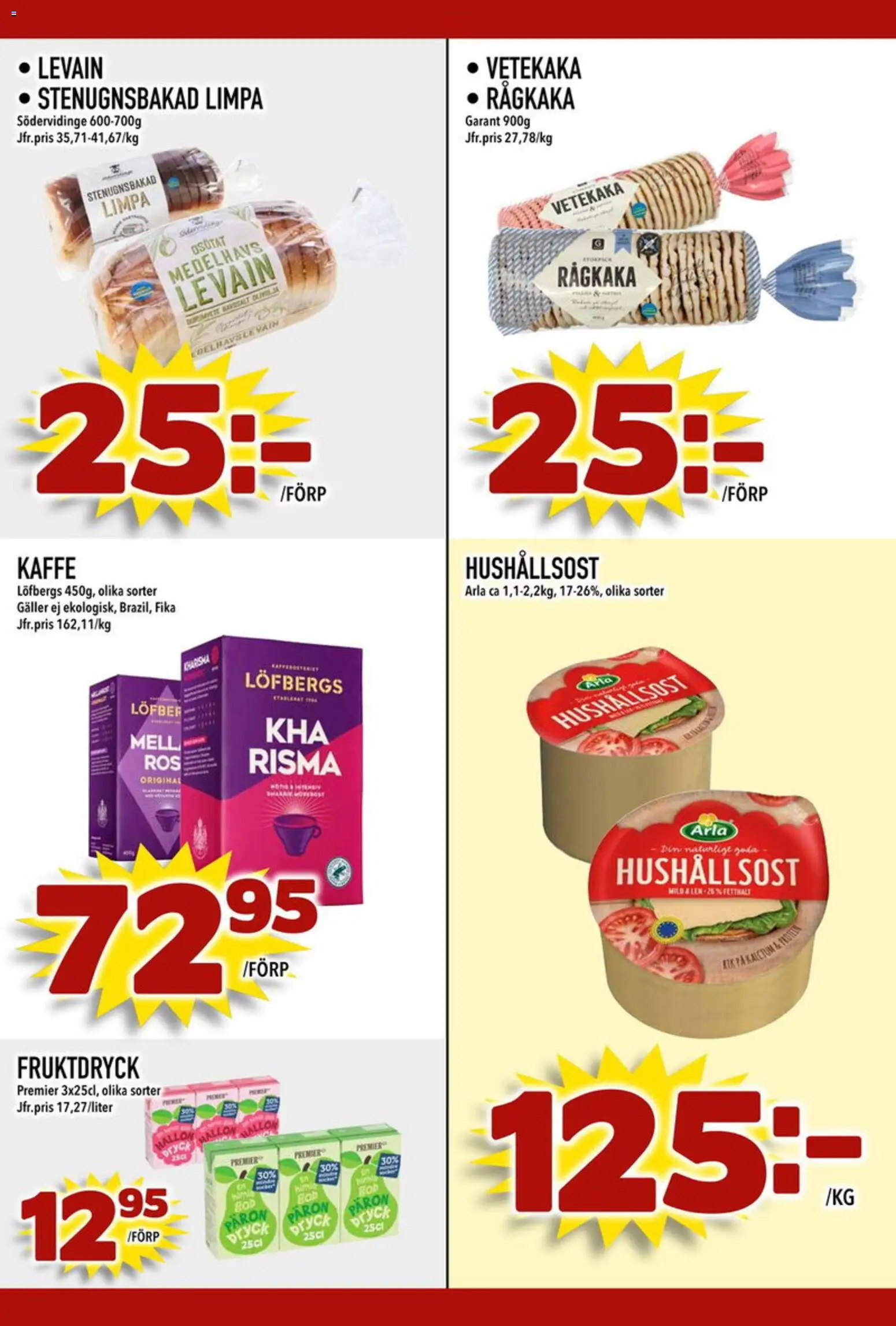 Din Mat reklamblad aktuell från 18.05.2026 | Sida: 4 | Produkter: Galler, Hushållsost, Levain, Kaffe