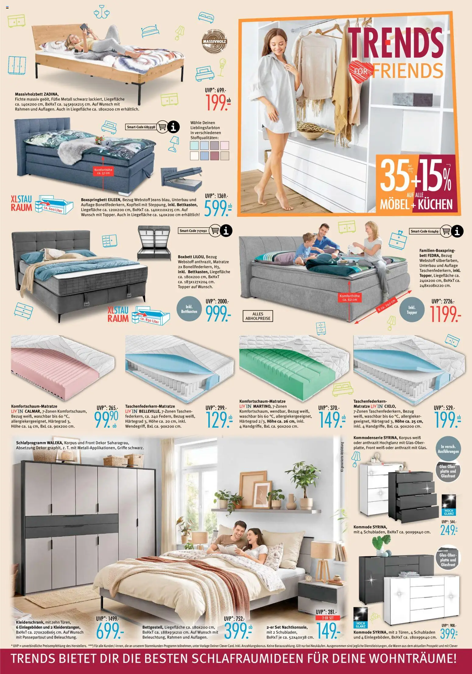 Trends Prospekt – gültig ab 24.10.2026 | Seite: 4 | Produkte: Bett, Matratze, Kommode, Jeans