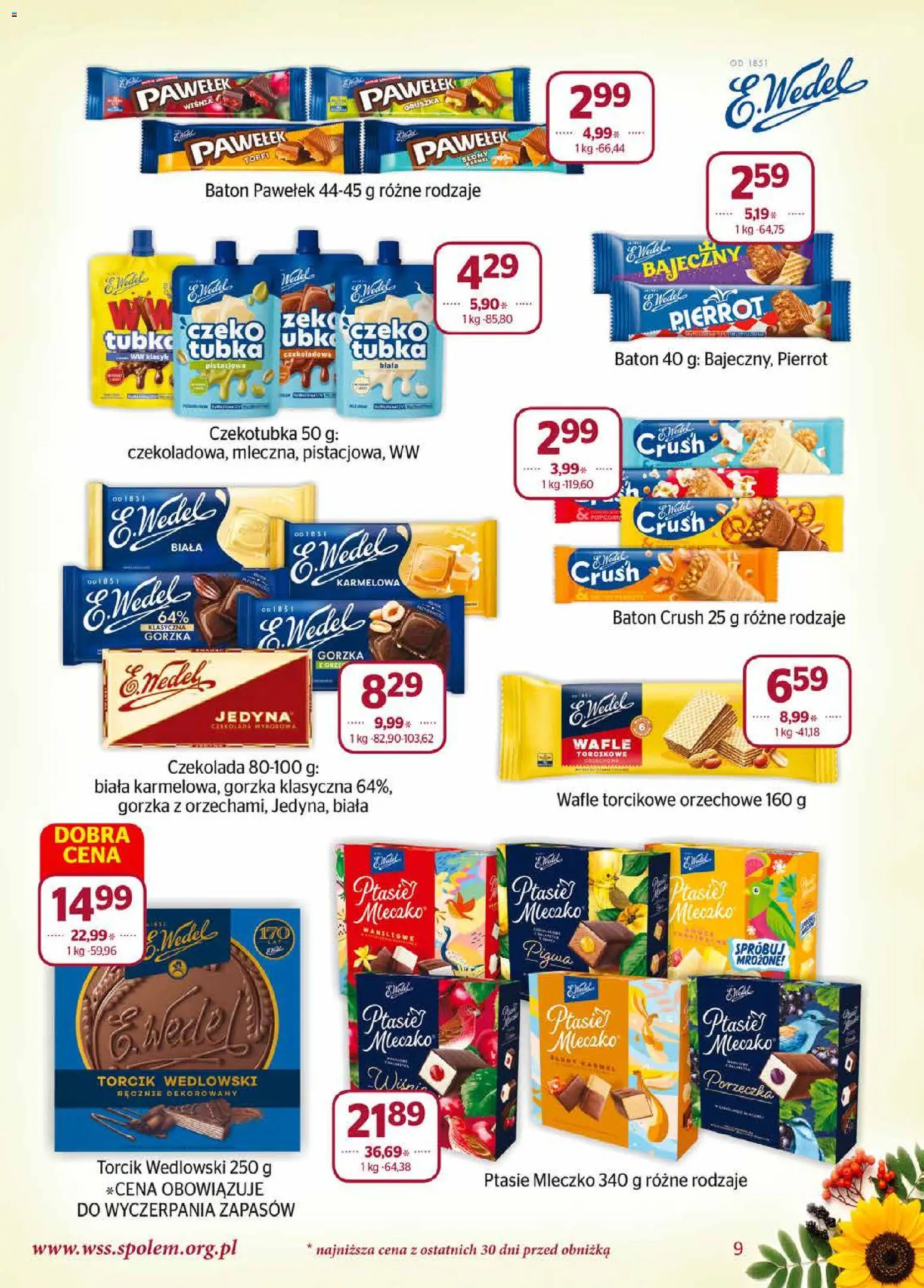 Społem gazetka od 01.09.2026 | Strona: 9 | Produkty: Pigwa, Czekoladowa, Czekolada, Torcik wedlowski