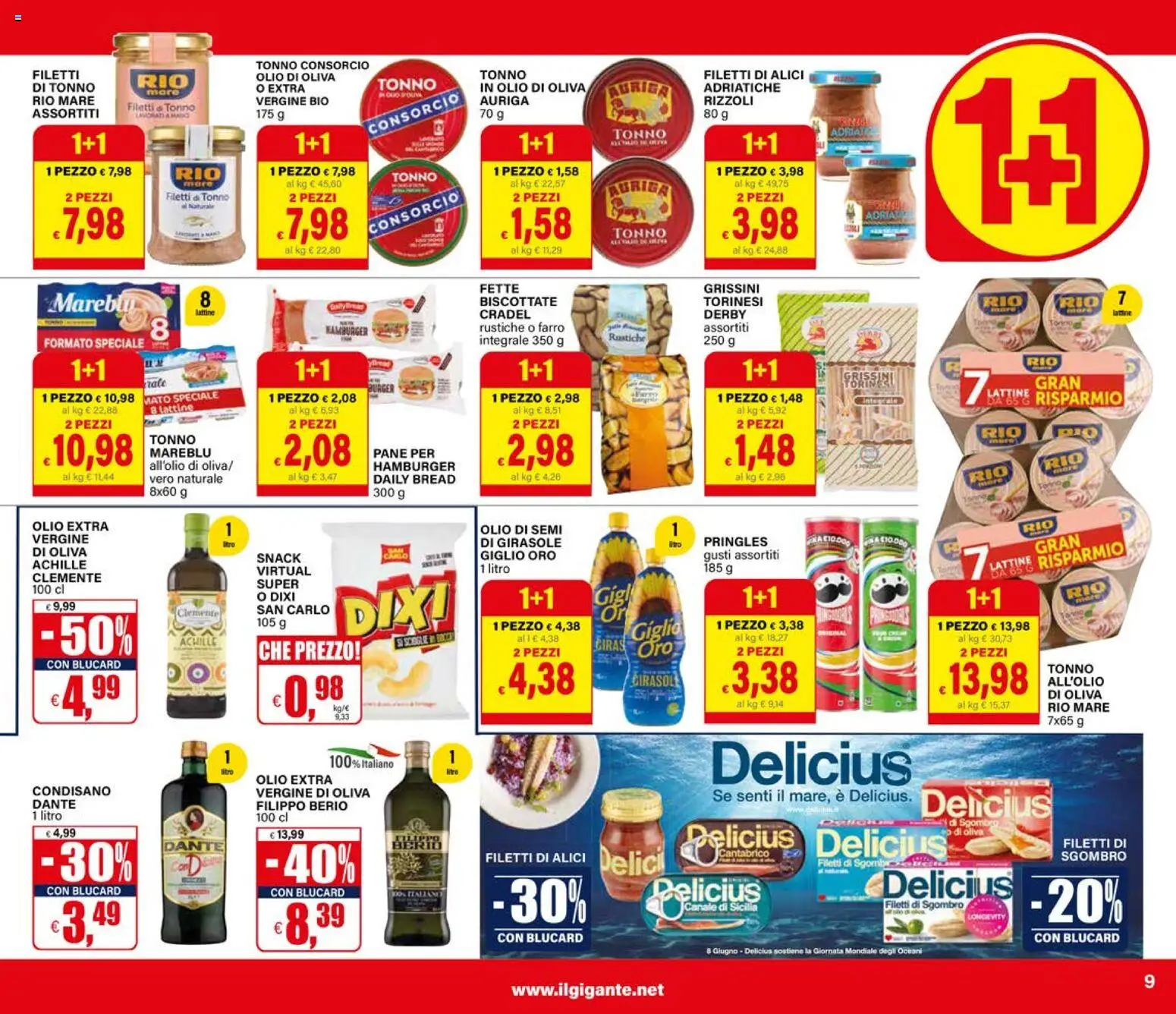 Volantino Il Gigante del 04.06.2026 | Pagina: 9 | Prodotti: Tonno, Olio extra vergine, Sgombro, Olio di Oliva