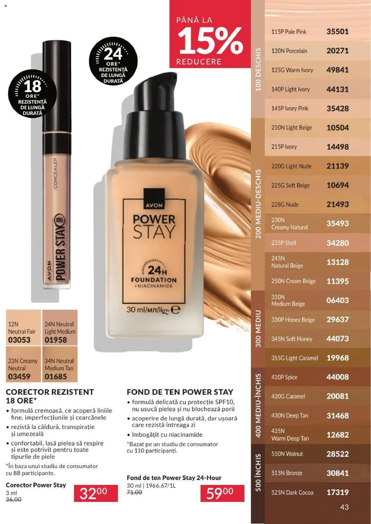 Noul catalog Avon – valabil de la 01.08.2026 | Pagină: 43 | Produse: Fond de ten, Concealer