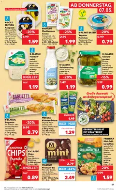 K-CLASSIC Baguette, mit Kräuter- oder Knoblauchbutterzubereitung, vorgebacken je 175-g-Packg. ab 07.05.2026 gültig | Seite: 17 | Produkte: Gewicht, Joghurt, Chips, Gurken