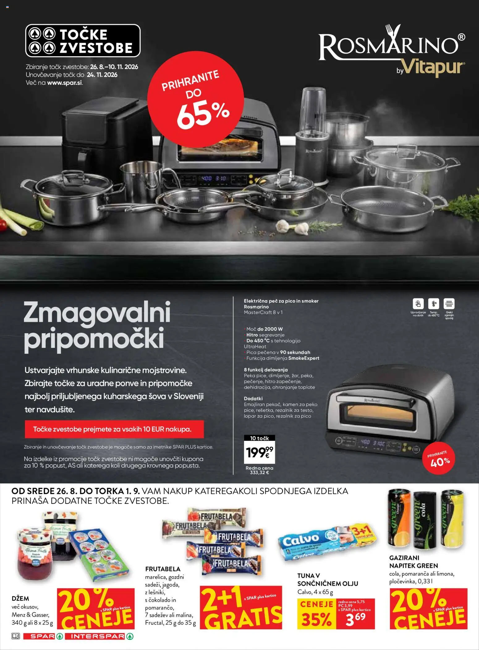 Novi Spar katalog ponudbe – veljaven od 26.08.2026 | Stran: 2 | Izdelki: Rezalnik, Tuna, Džem, Pica