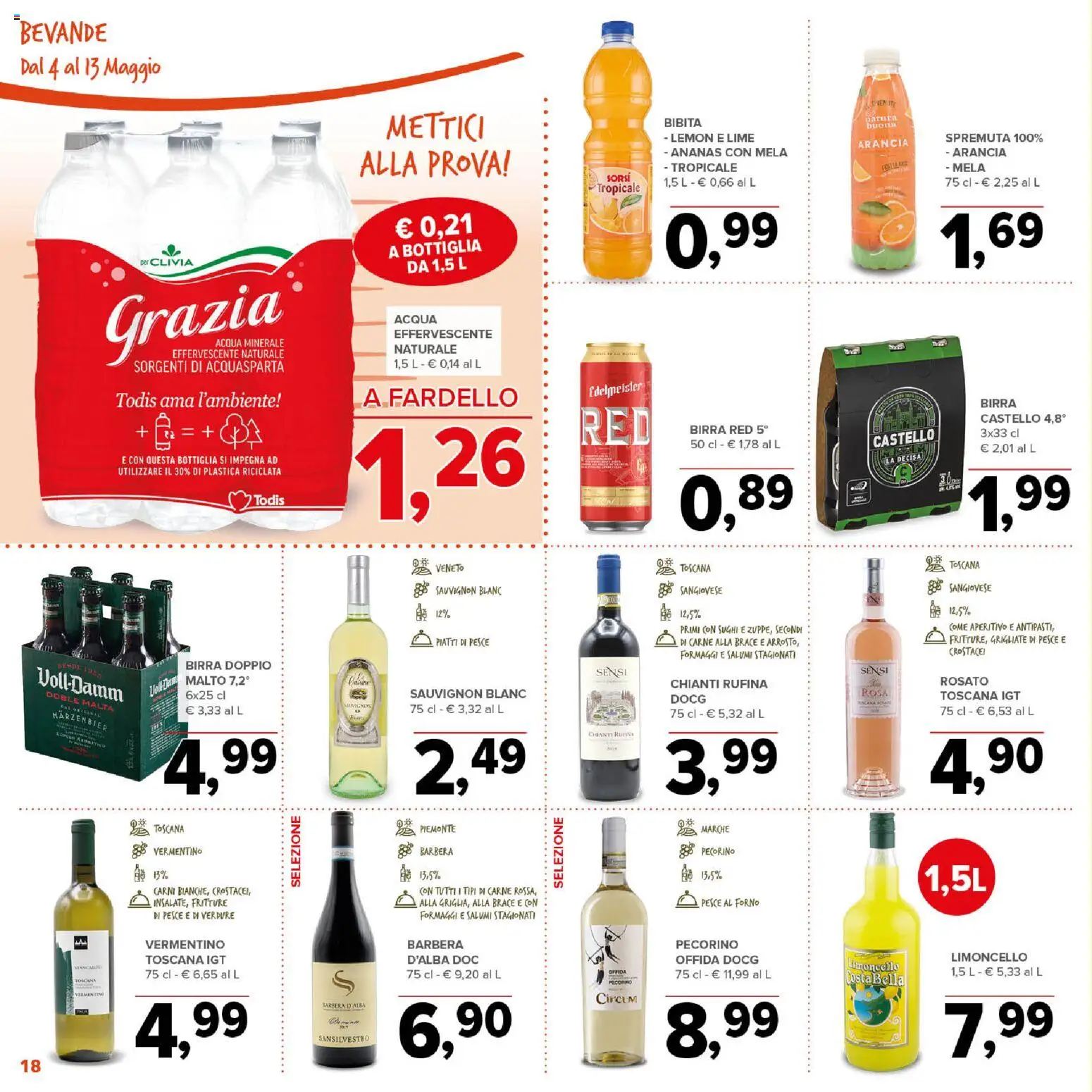 Volantino Todis del 04.05.2026 | Pagina: 18 | Prodotti: Pesce, Acqua, Verdure, Limoncello
