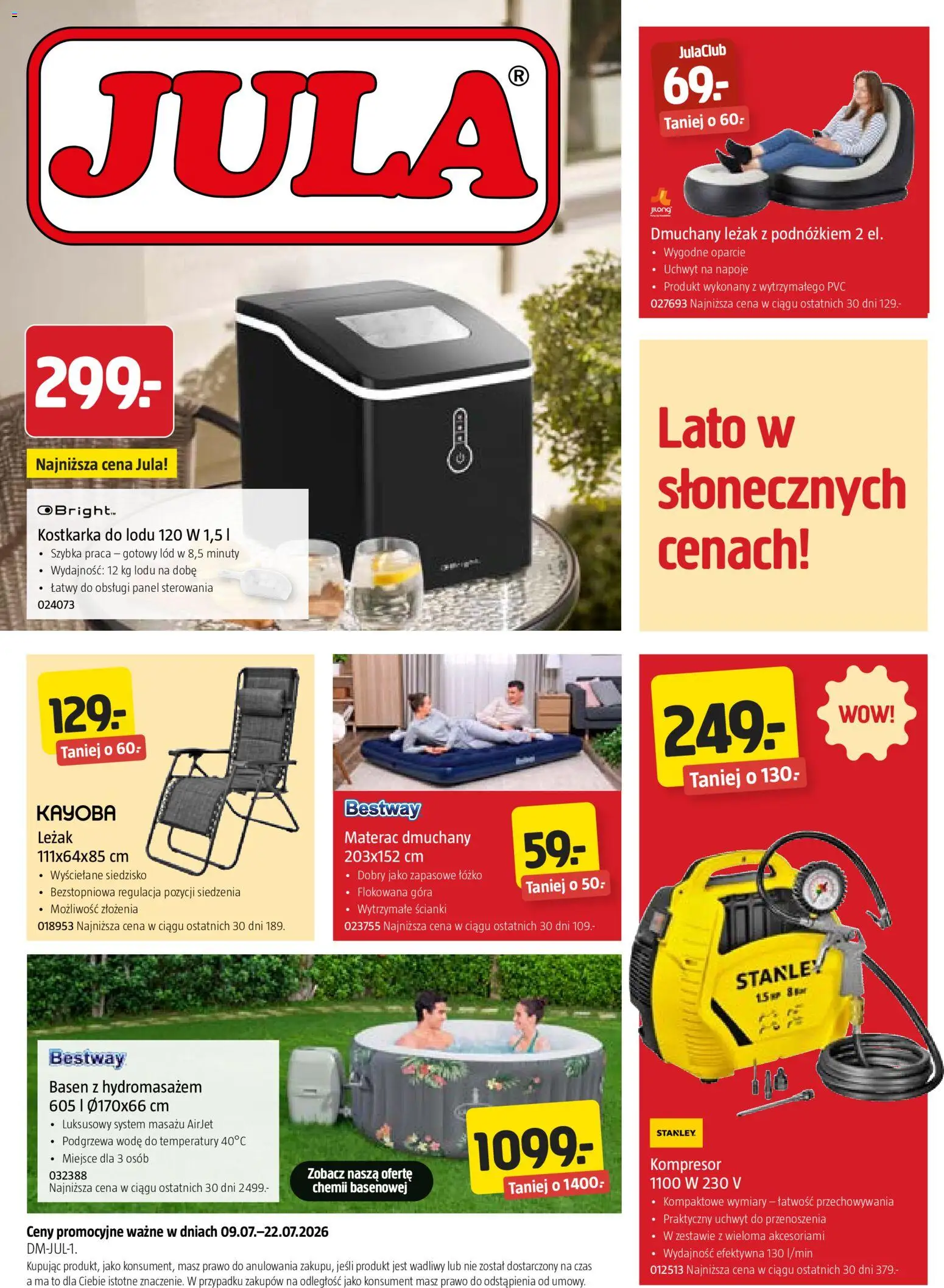 Jula gazetka od 09.07.2026 | Strona: 1 | Produkty: Napoje, Łóżko, Leżak, Basen
