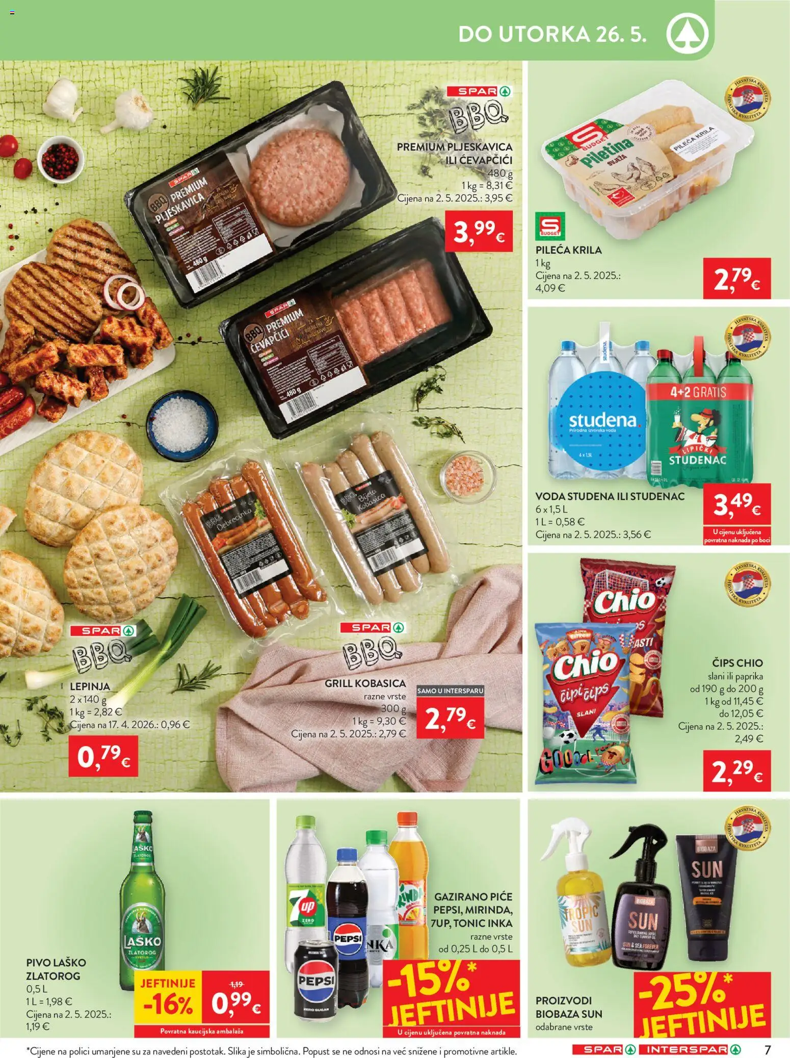 Spar katalog | vrijedi od 20.05.2026 | Stranica: 7 | Proizvodi: Pivo, Tonic, Kobasica, Ćevapčići