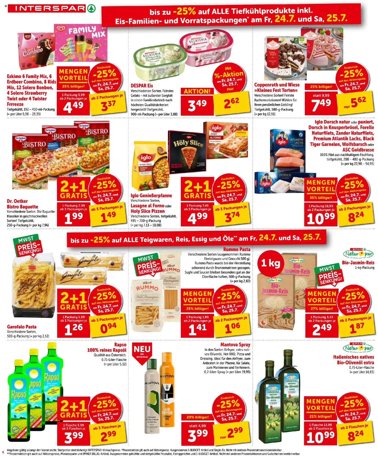 Interspar - Flugblatt gültig ab 23.07.2026 | Seite: 4 | Produkte: Pasta, Fertiggerichte, Jääkaappipakastin, Pizza