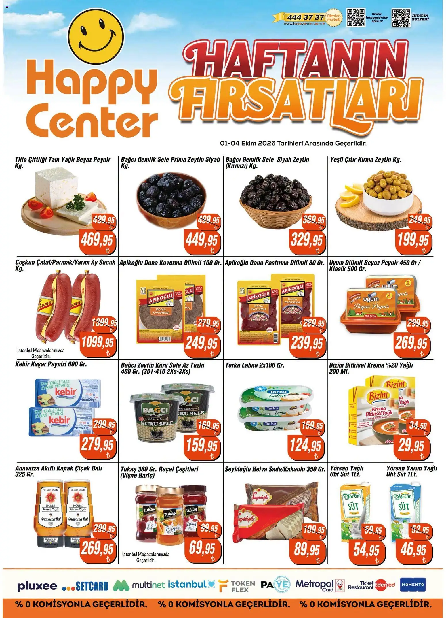 Happy Center - Şarküteri - 01 Ekim 2026 tarihinden itibaren geçerlidir | Sayfa: 1 | Ürünler: Süt, Vişne, Zeytin, Sucuk