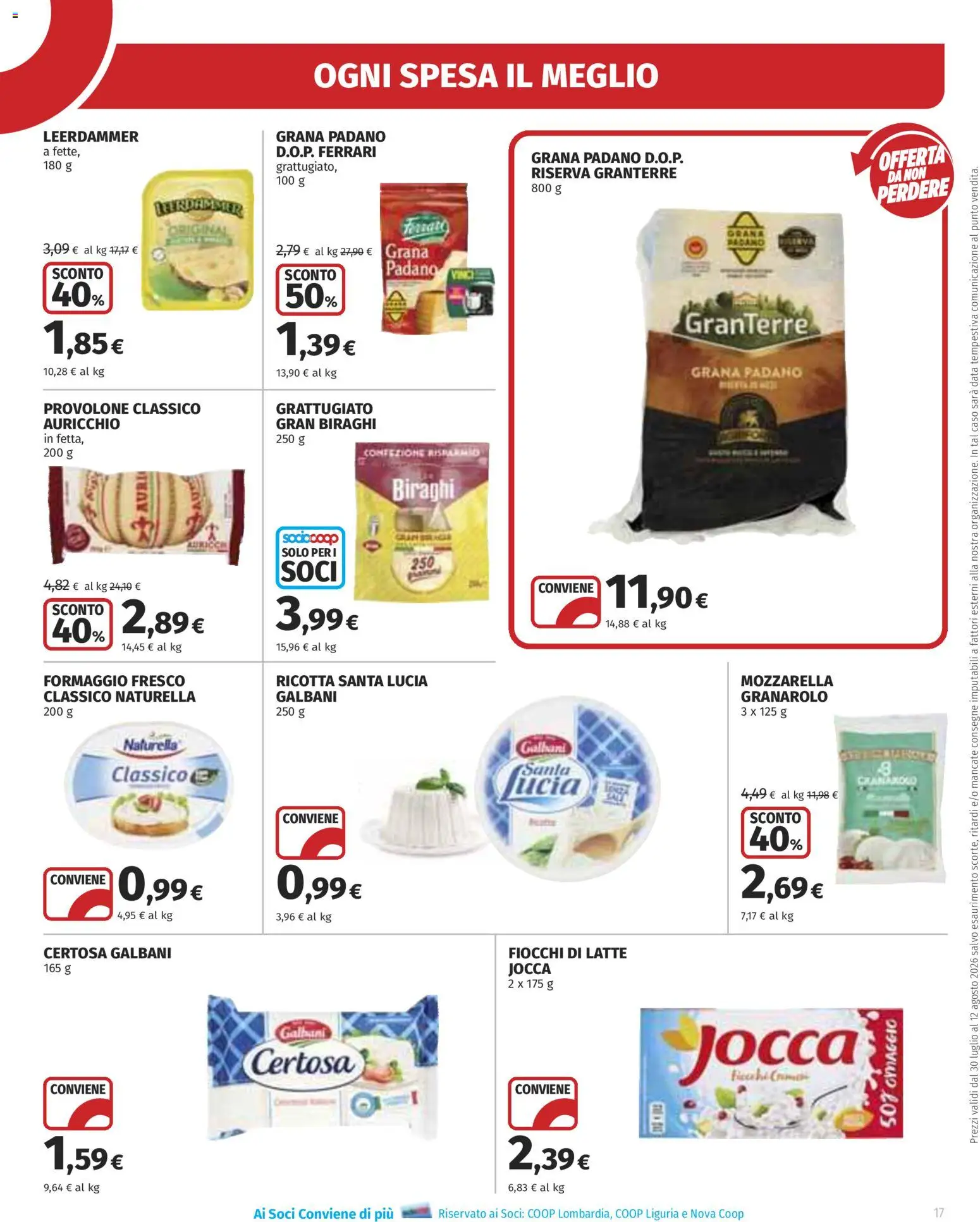 Volantino Ipercoop del 30/07/2026 | Pagina: 17 | Prodotti: Fiocchi di latte, Mozzarella, Latte, Grana Padano