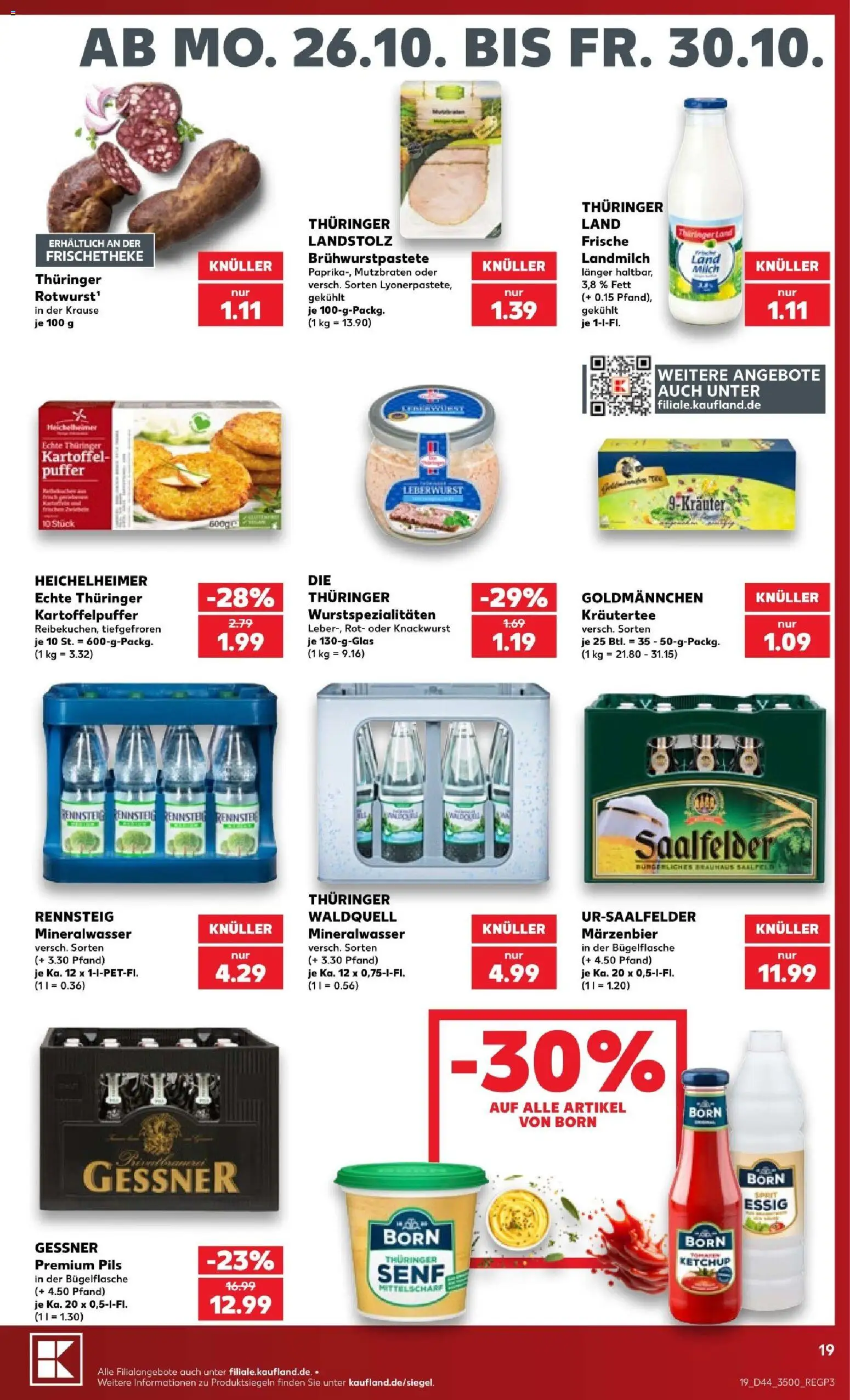 Kaufland Prospekt Jena – gültig ab 25.10.2026 | Seite: 19 | Produkte: Milch, Essig, Pils, Kräutertee