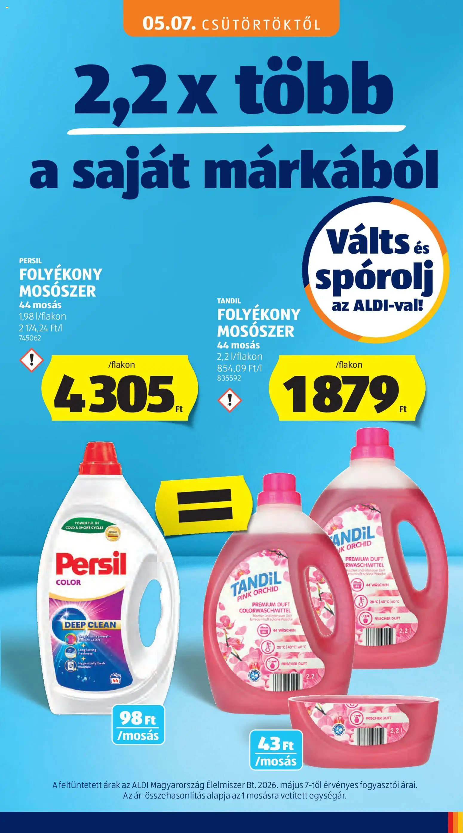 Aldi akciós ujság - amely érvényes a következő dátumtól: 07.05.2026 | Oldal: 7 | Termékek: Persil, Folyékony mosószer, Mosószer