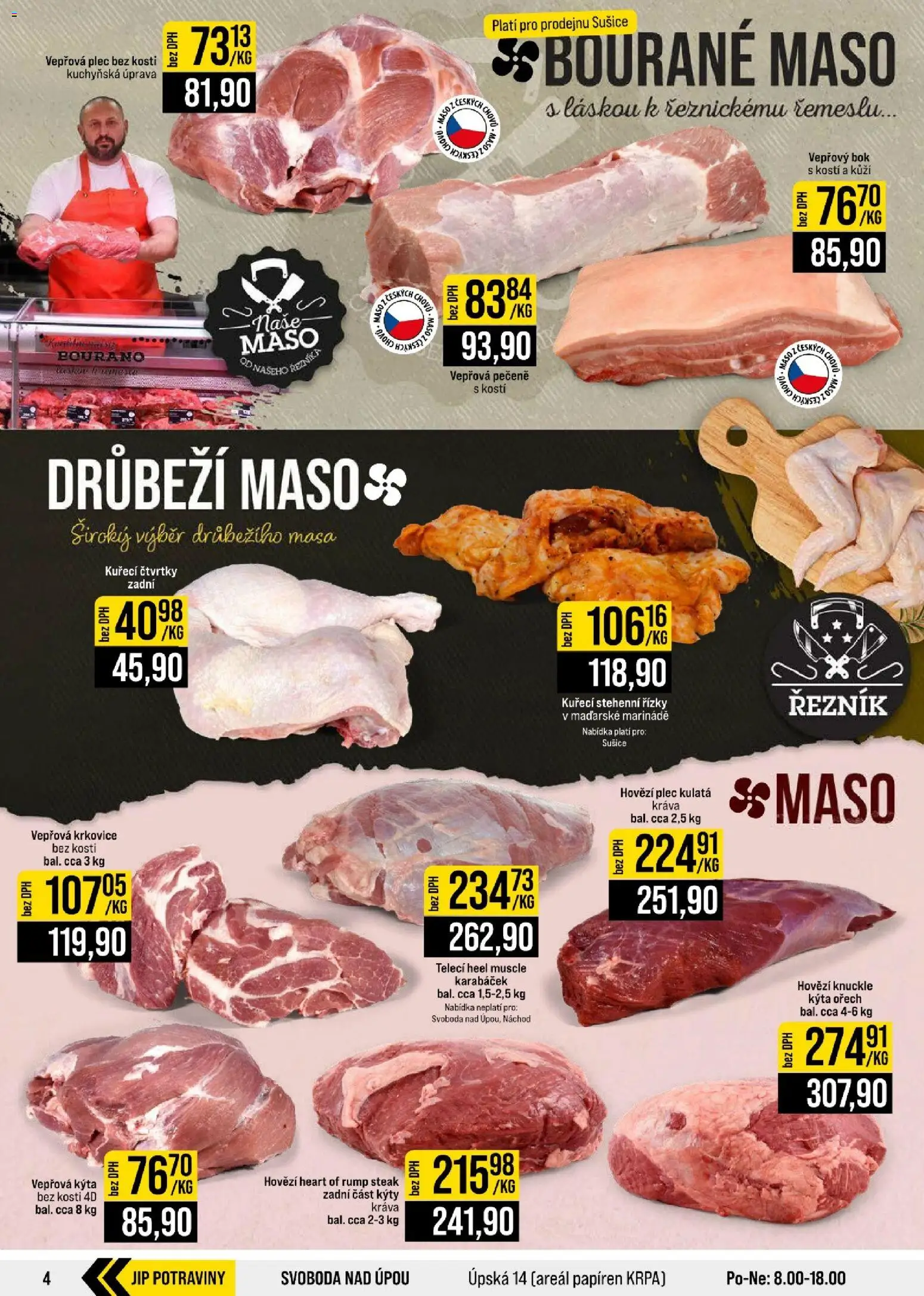 Jip leták - Cash & Carry od 23.09.2026 | Strana: 4 | Produkty: Hovězí, Kuřecí stehenní řízky, Vepřová pečeně, Sušiče