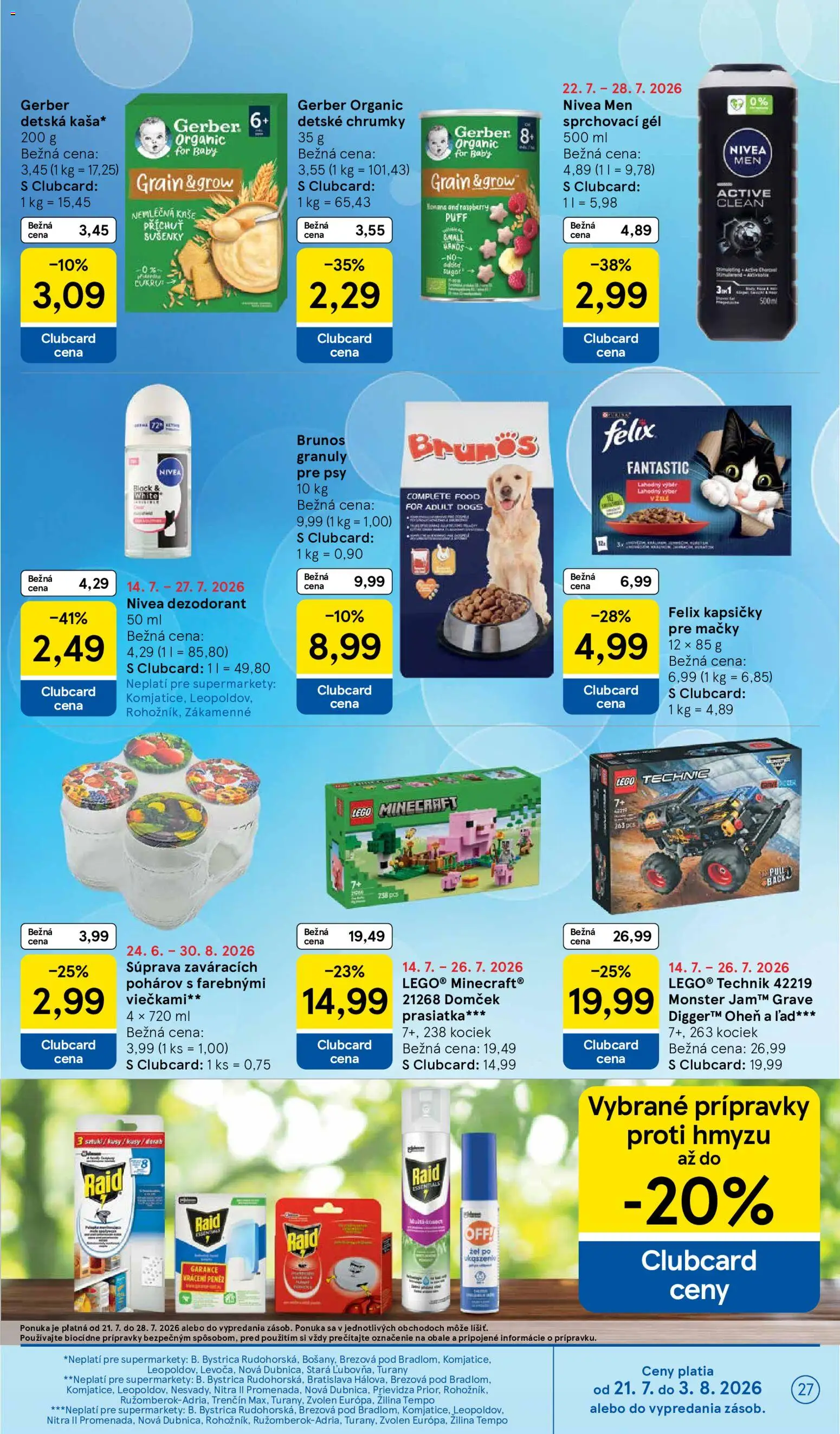 Nové Tesco akcie – leták je platný od 22.07.2026 | Strana: 27 | Produkty: Felix, Nivea, LEGO, Dezodorant