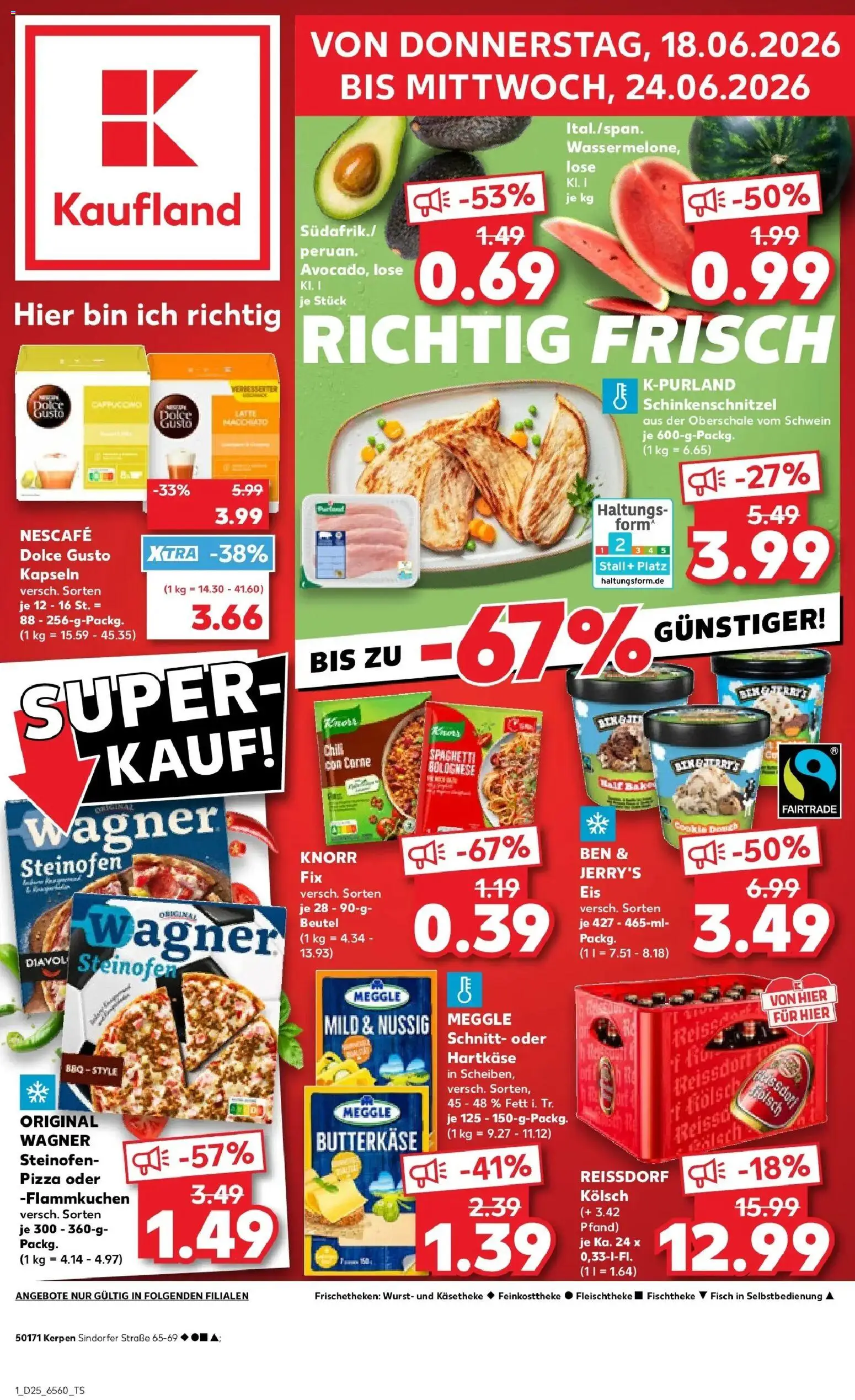 Kaufland Prospekt Kerpen – gültig ab 18.06.2026 | Seite: 1 | Produkte: Fisch, Avocado, Dolce Gusto kapseln, Eis