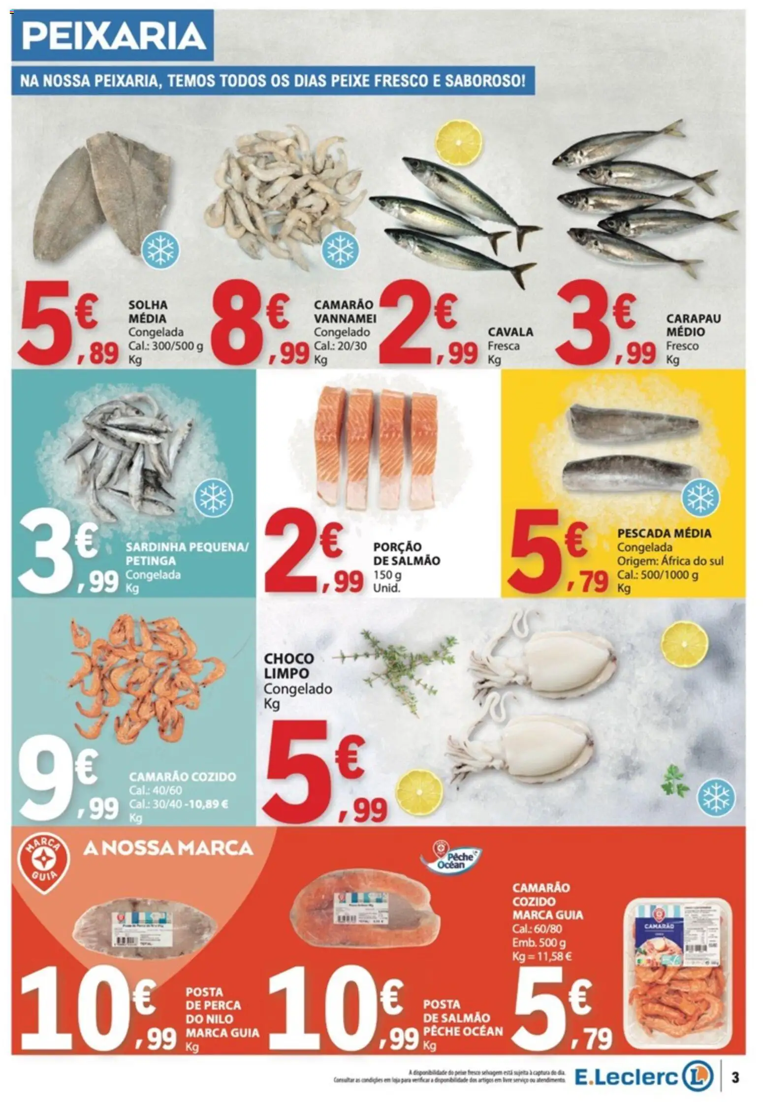 E.Leclerc folheto │ válido de 01/10/2026 | Página: 3 | Produtos: Perca, Camarão, Salmão, Peixe