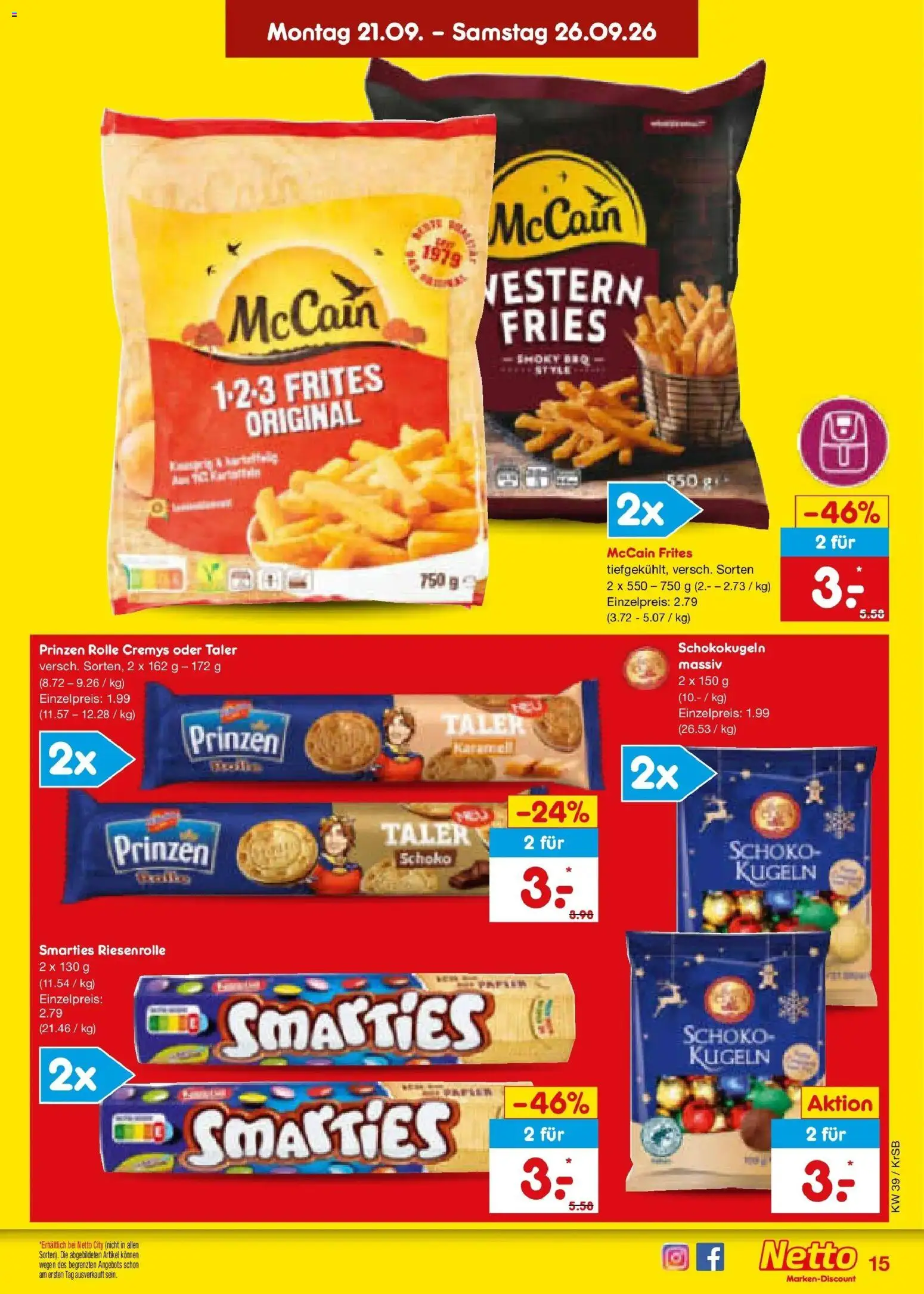 Netto Marken-Discount Prospekt Baesweiler – gültig ab 21.09.2026 | Seite: 23 | Produkte: Smarties, McCain