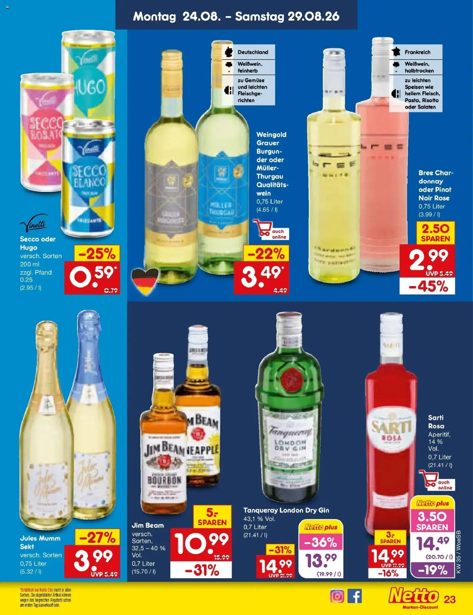 Netto Marken-Discount Prospekt Leonberg – gültig ab 24.08.2026 | Seite: 35 | Produkte: Sekt, Bree, Jules mumm, Hugo