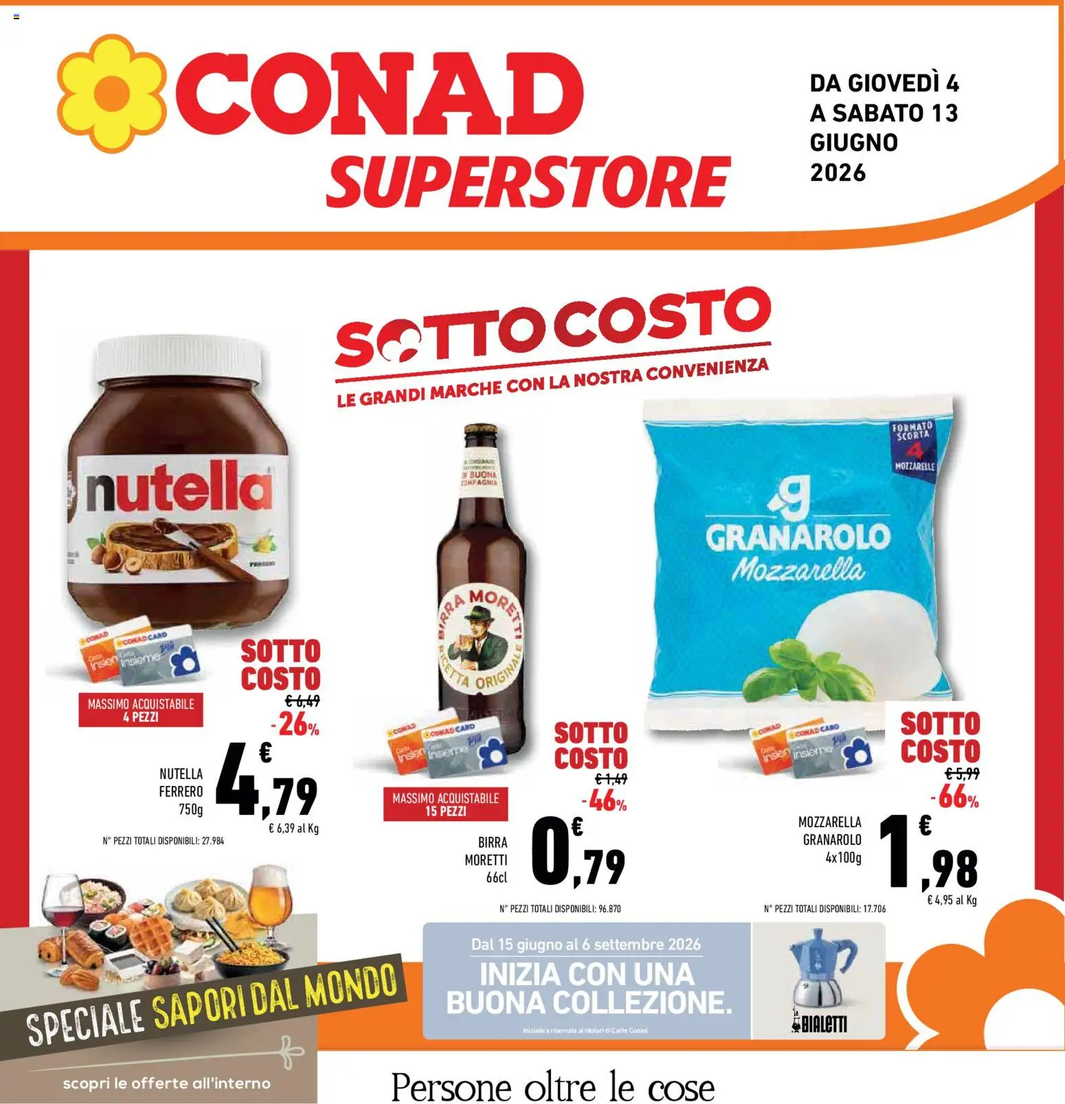 Volantino Conad del 04.06.2026 | Pagina: 1 | Prodotti: Birra, Mozzarella, Birra Moretti, Nutella