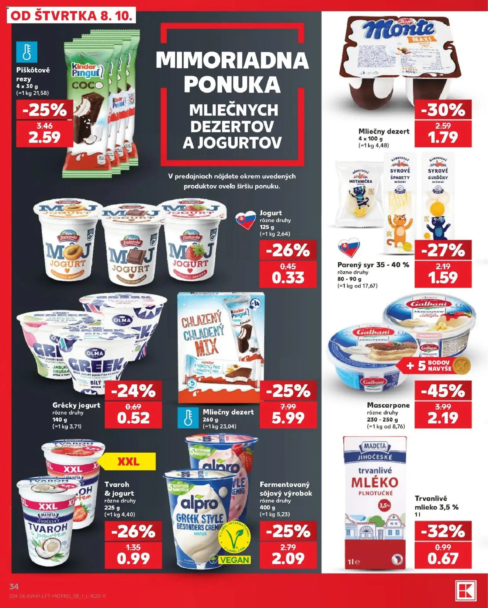 Kaufland SK akciós ujság - amely érvényes a következő dátumtól: 2026.10.08. | Oldal: 34 | Termékek: Alpro, Mascarpone, Vegán, Kinder
