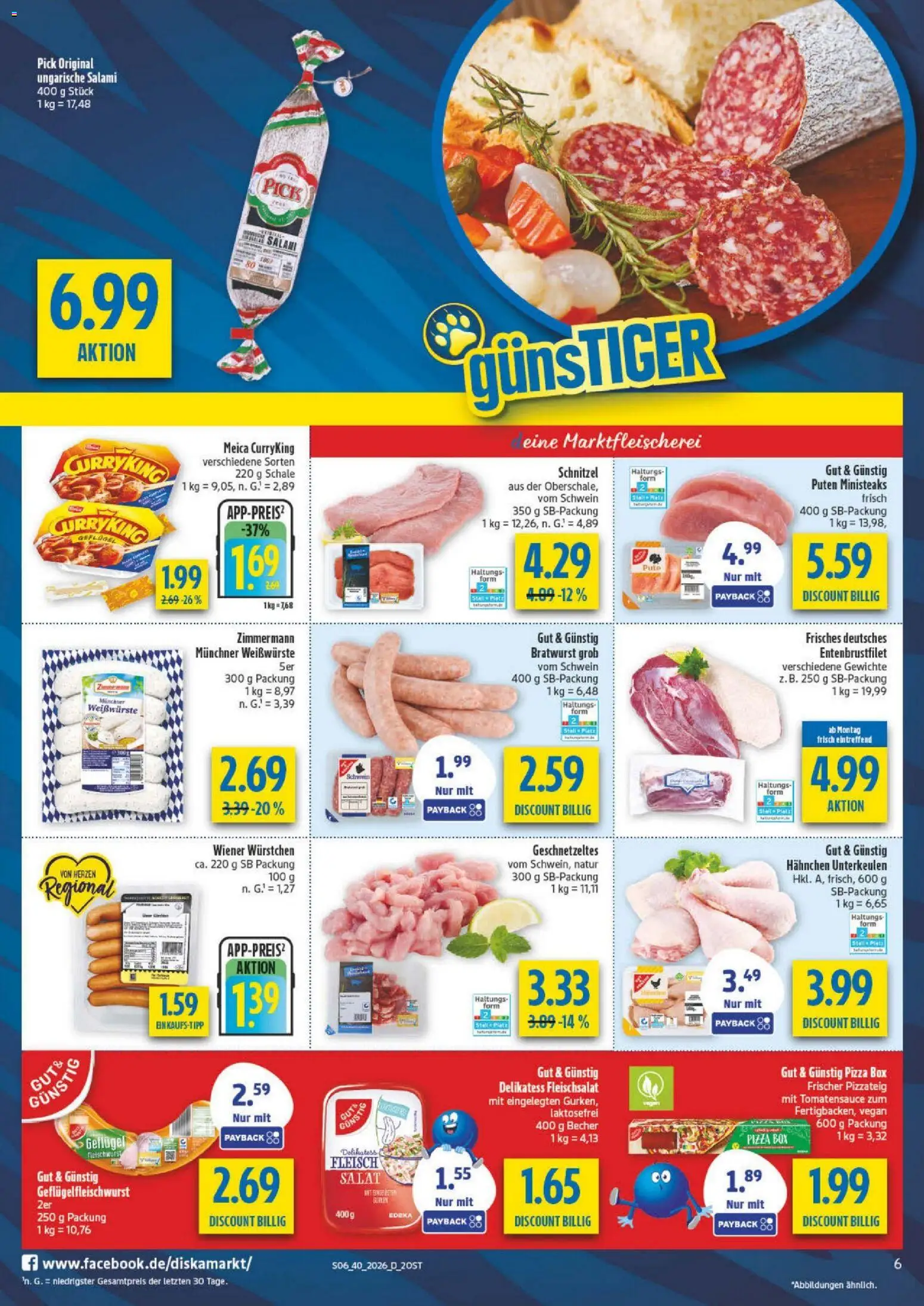 Diska Prospekt – gültig ab 28.09.2026 | Seite: 6 | Produkte: Wiener wurstchen, Bratwurst, Schnitzel, Pizza