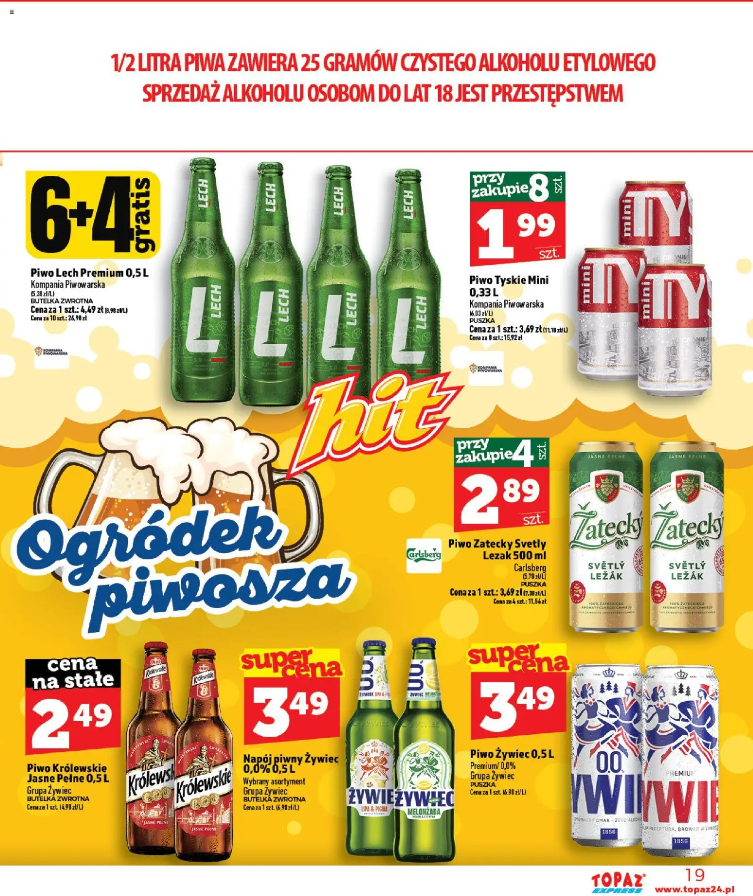 Topaz gazetka - Express od 15.10.2026 | Strona: 19 | Produkty: Lech, Leżak, Carlsberg, Piwo Królewskie
