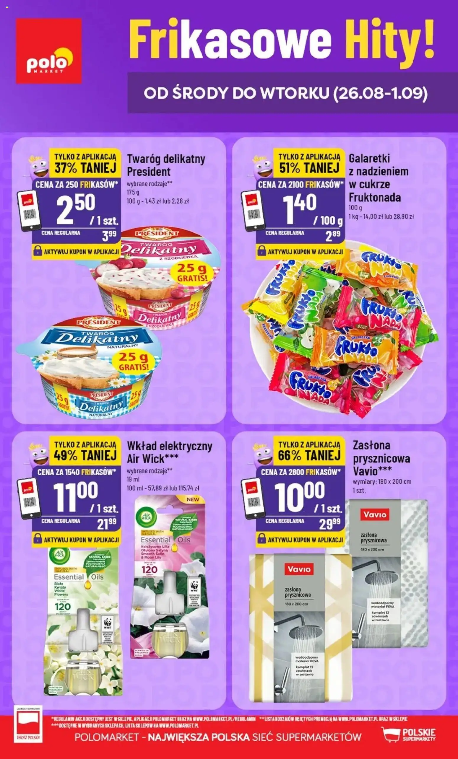 Nowa POLOmarket gazetka od jutra 26.08.2026 | Strona: 1 | Produkty: Galaretki, Air Wick, Twaróg, Kwiaty