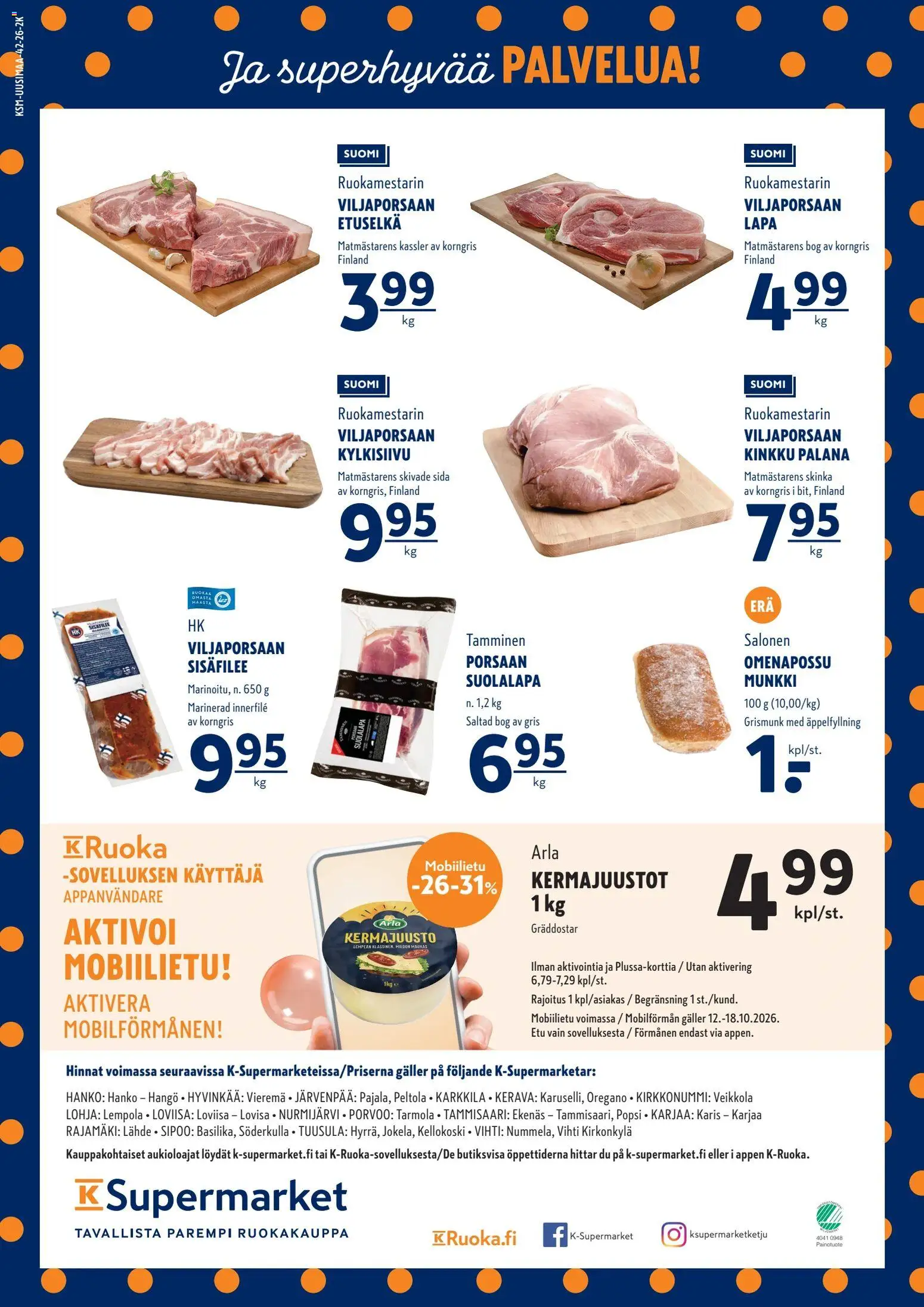 K-Supermarket tarjoukset – voimassa 15/10/2026 alkaen | Sivu: 4 | Tuotteet: Oregano, Kermajuusto, Lapa, Kinkku