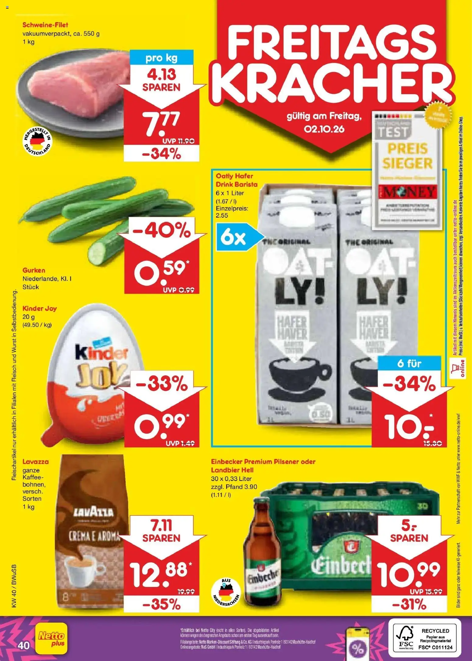 Netto Marken-Discount Prospekt Stemwede-Dielingen – gültig ab 28.09.2026 | Seite: 62 | Produkte: Kinder joy, Bilder, Oatly, Fleisch