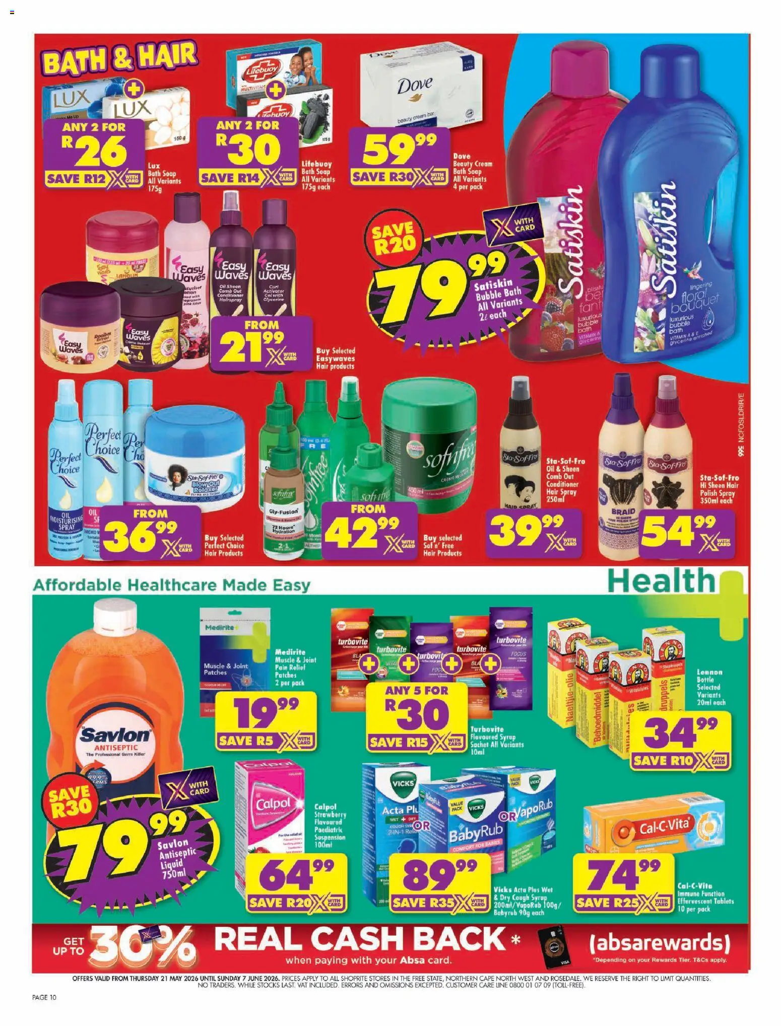 New Shoprite catalogue – valid from 21.05.2026 | Page: 10 | Products: Bath, Cough syrup, Conditioner, Syrup