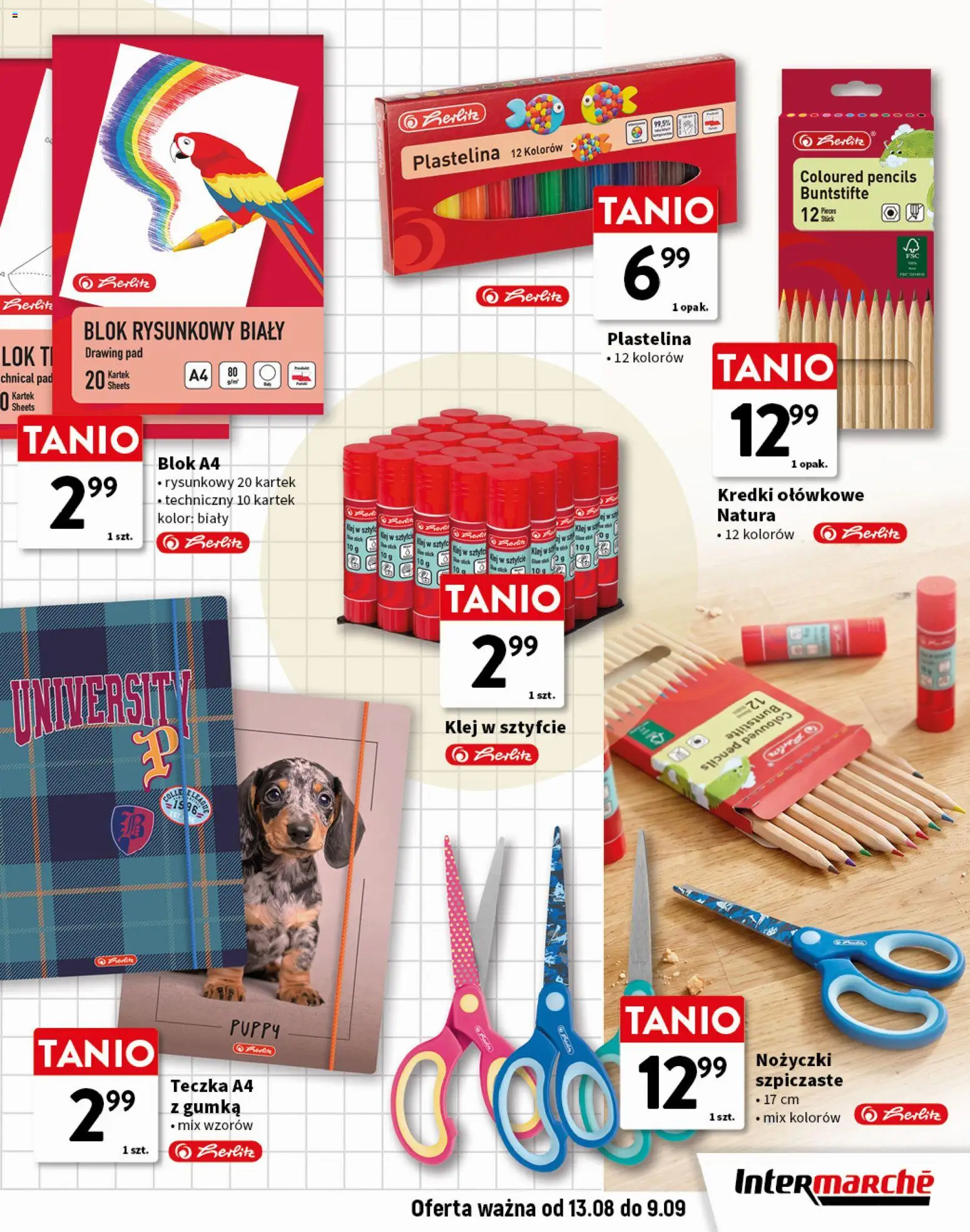 Intermarche gazetka - Gotowi na szkołę od 13.08.2026 | Strona: 9 | Produkty: Plastelina, Kredki