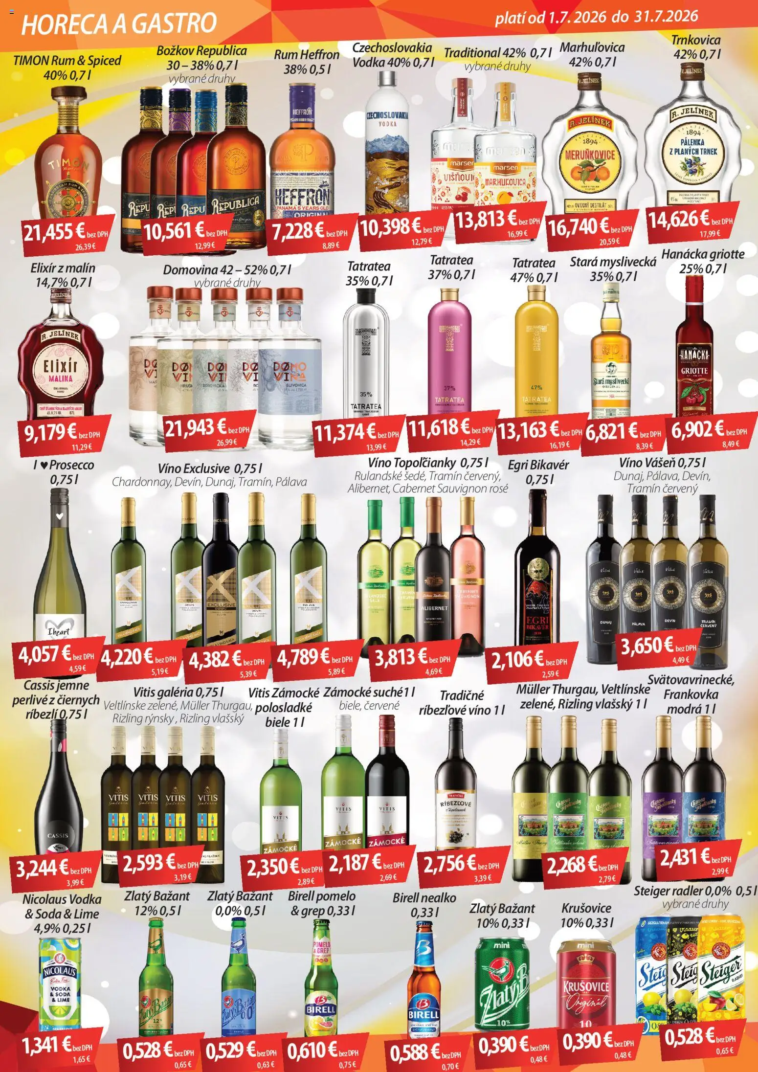 Nové CBA Verex akcie – leták je platný od 01.07.2026 | Strana: 2 | Produkty: Víno, Birell, Radler, Republica