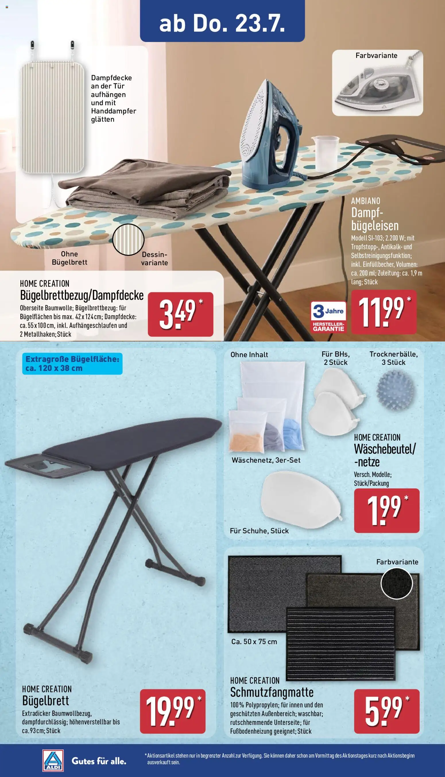 Aldi Ausblick – gültig ab 20.07.2026 | Seite: 8 | Produkte: Bügeleisen, Tür, Schmutzfangmatte, Home creation