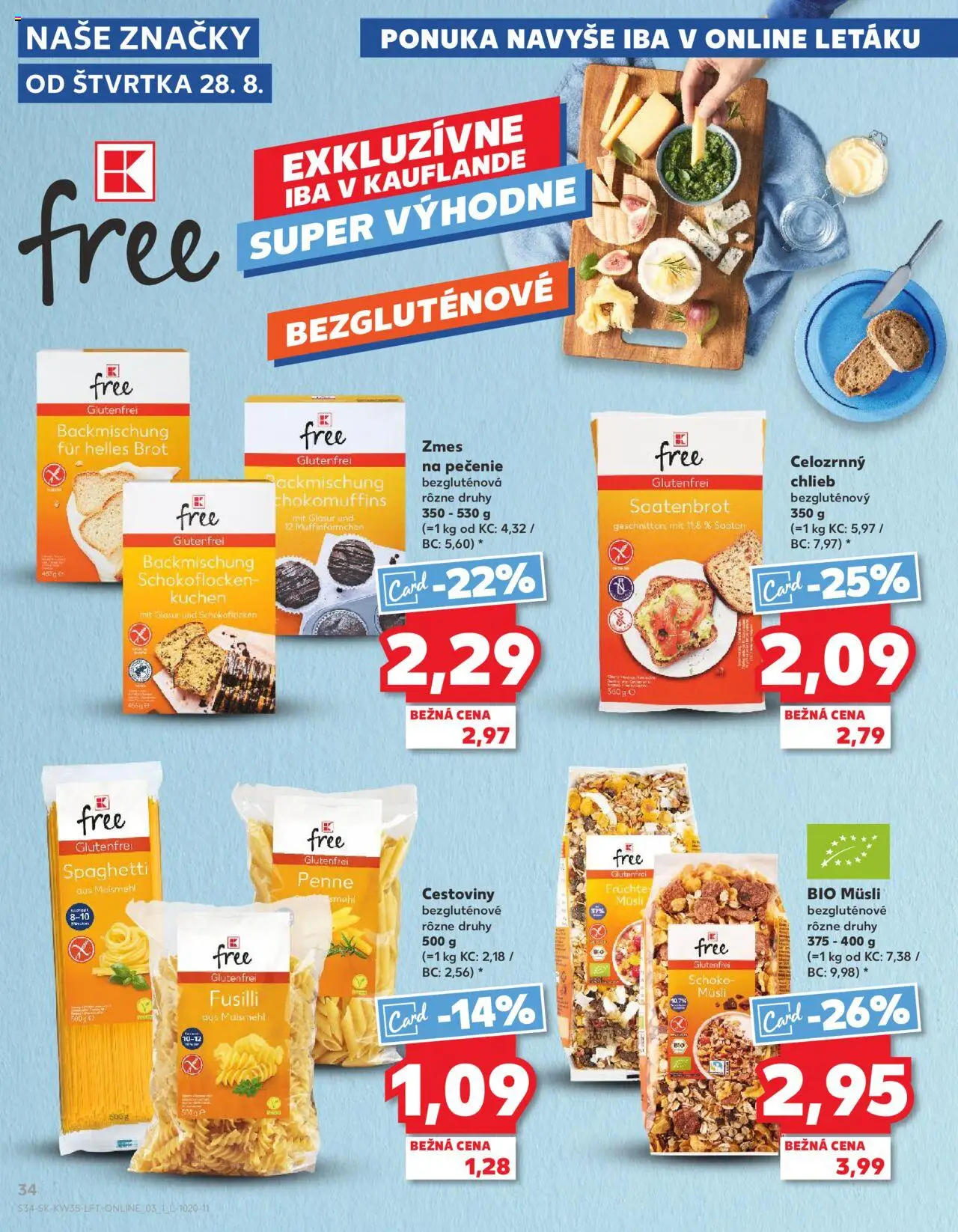 Nové Kaufland akcie – leták je platný od 28.08.2025 | Strana: 34 | Produkty: Chlieb, Penne, Fusilli, Cestoviny