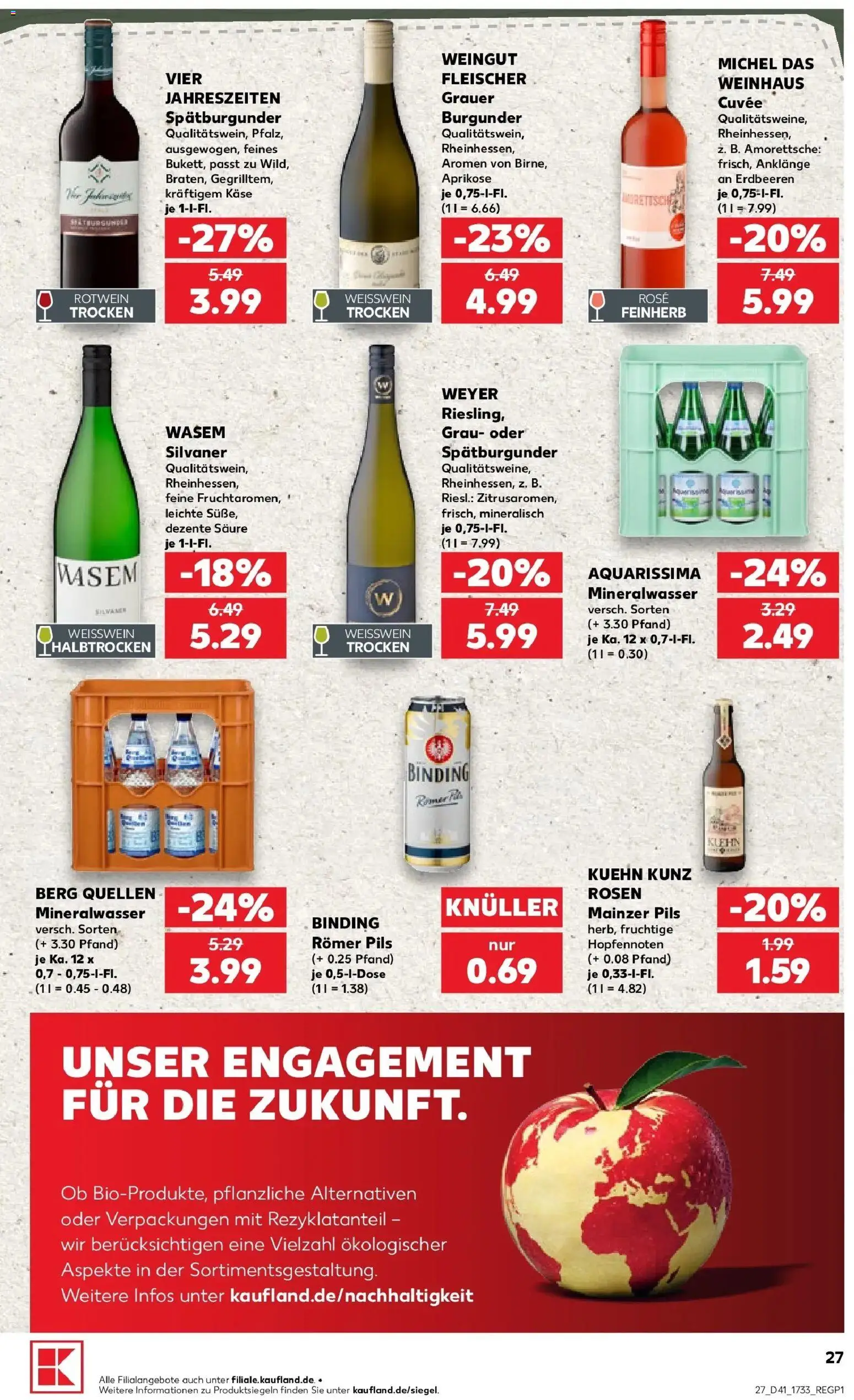 Prospekt Kaufland ab 08.10.2026 » Angebote Online zum Blättern | Seite: 27 | Produkte: Weißwein, Rotwein, Mineralwasser, Erdbeeren