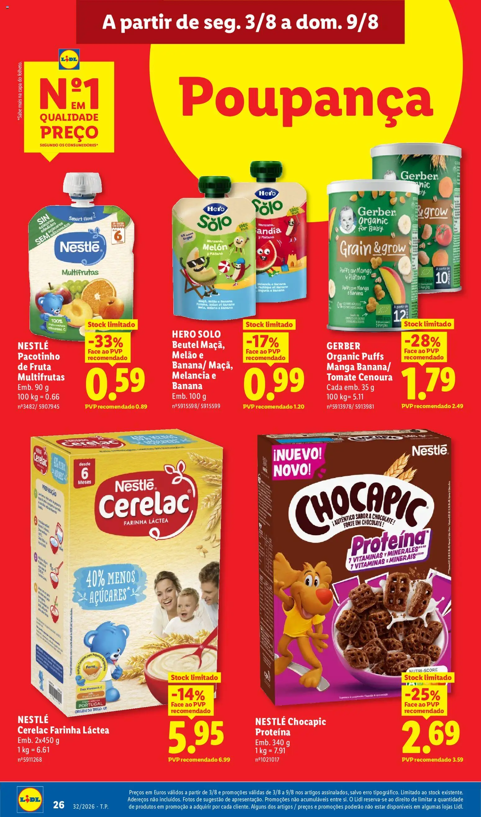 Lidl folheto │ válido de 03/08/2026 | Página: 26 | Produtos: Farinha láctea, Banana, Melancia, Proteina