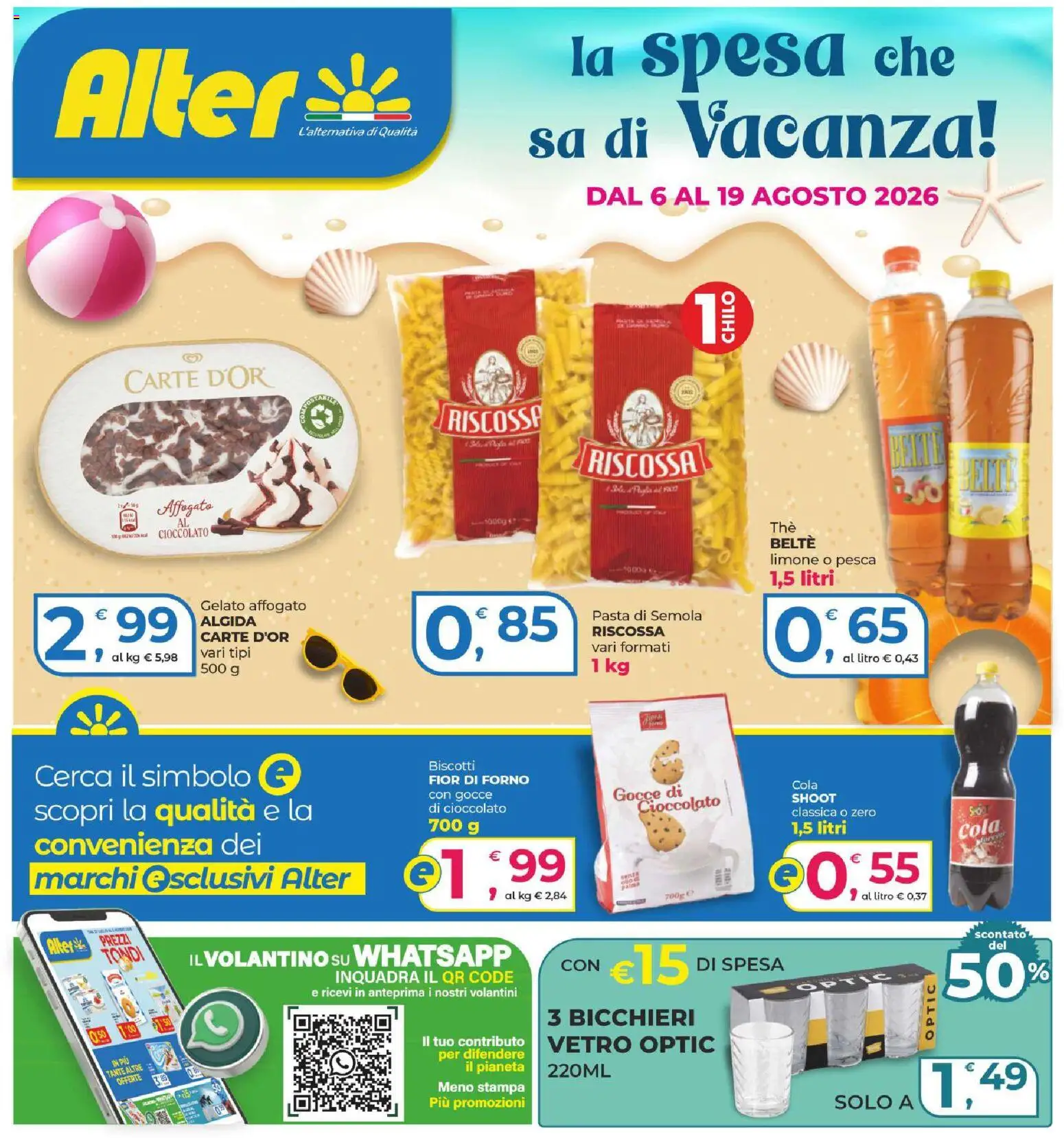 Volantino Alter Discount del 06/08/2026 | Pagina: 1 | Prodotti: Cioccolato, Gelato, Pasta, Stampa
