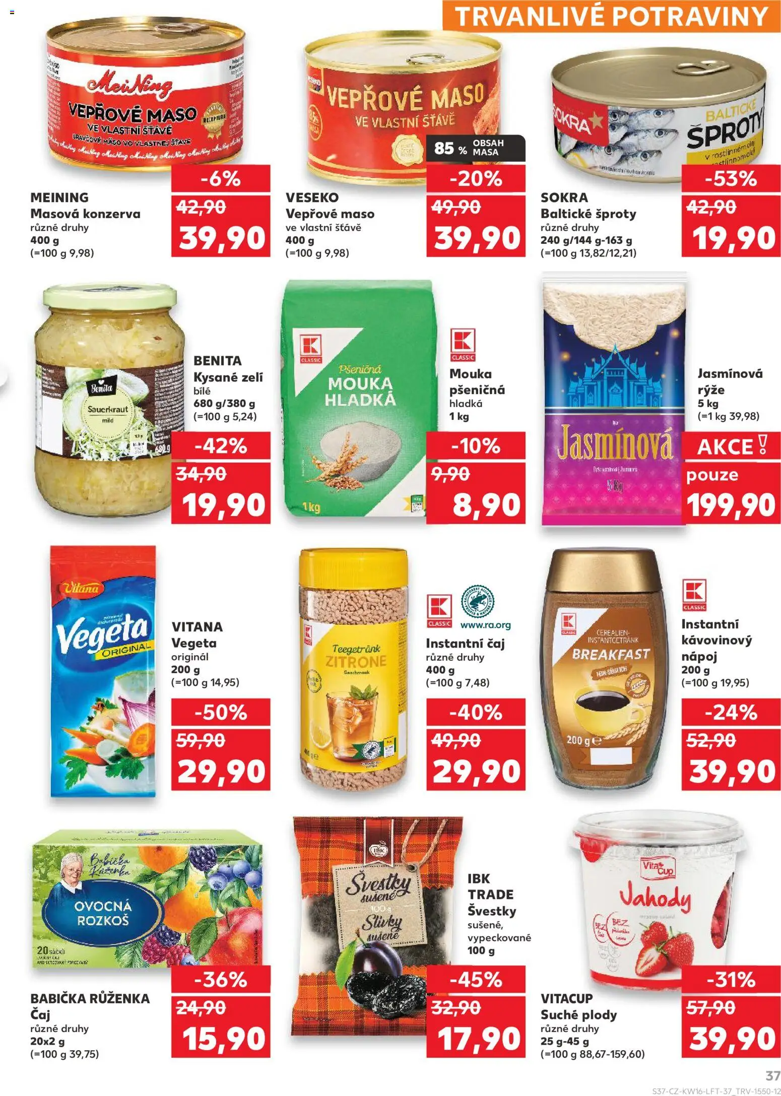 Kaufland leták - Praha 8 od 15.04.2026 | Strana: 37 | Produkty: Švestky, Vepřové maso ve vlastní šťávě, Jasmínová rýže, Kysané zelí