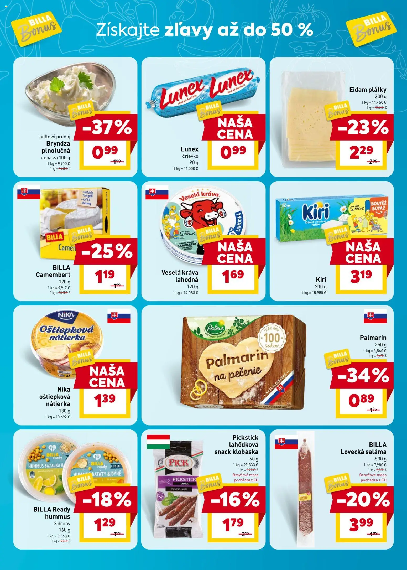 Nové Billa akcie – leták je platný od 13.05.2026 | Strana: 3 | Produkty: Saláma, Eidam, Bryndza, Batáty