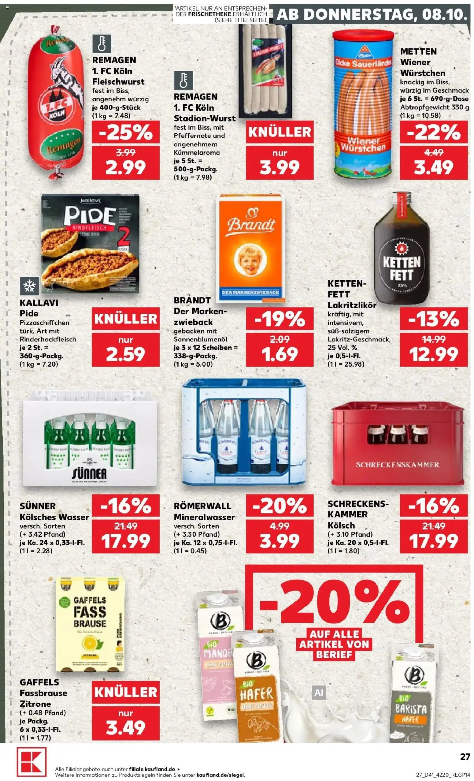 Prospekt Kaufland ab 08.10.2026 » Angebote Online zum Blättern | Seite: 27 | Produkte: Mineralwasser, Wasser, Fassbrause, Rindfleisch