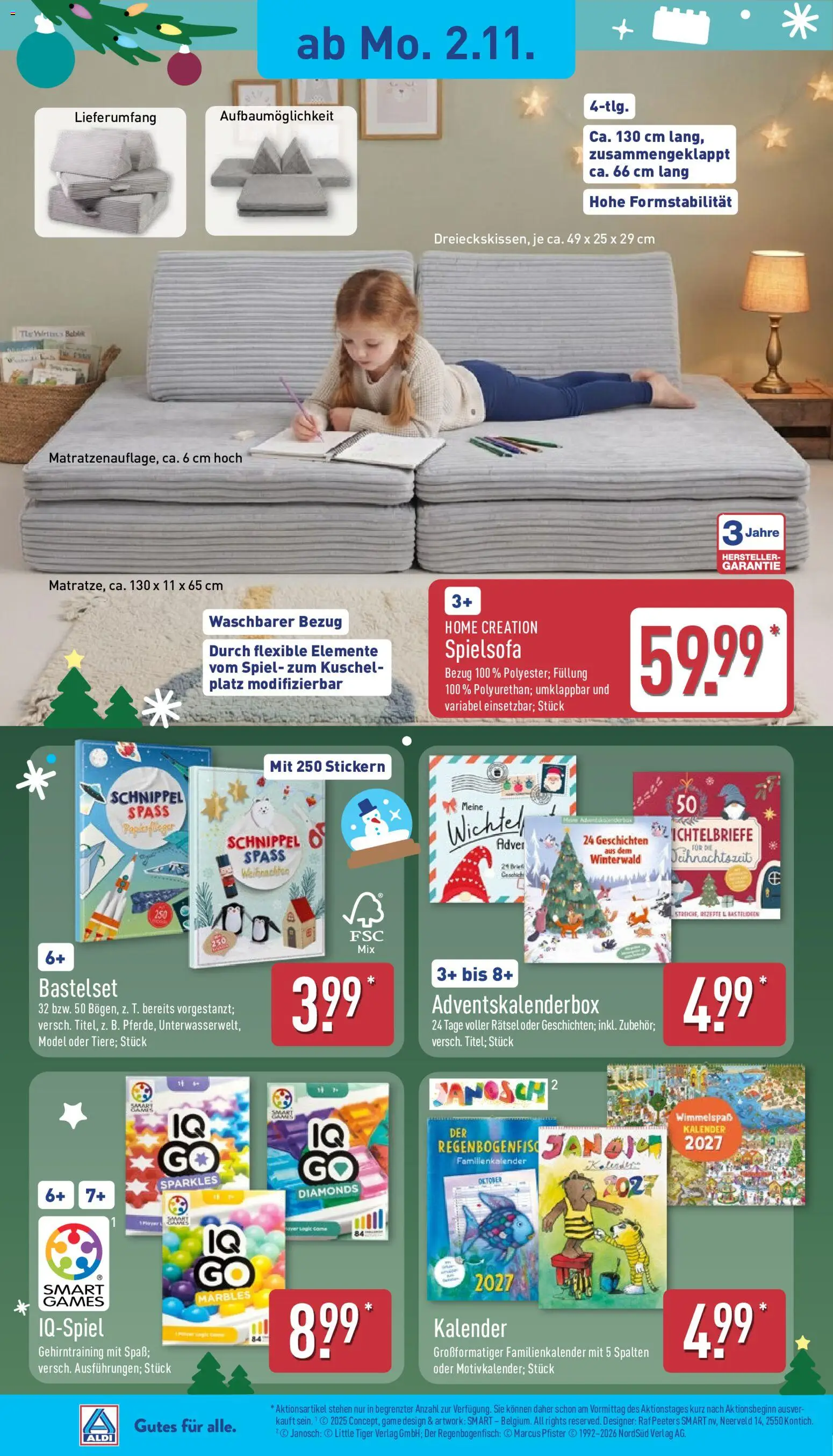 Aldi Prospekt – gültig ab 02.11.2026 | Seite: 7 | Produkte: Spiel, Sofa, Home creation