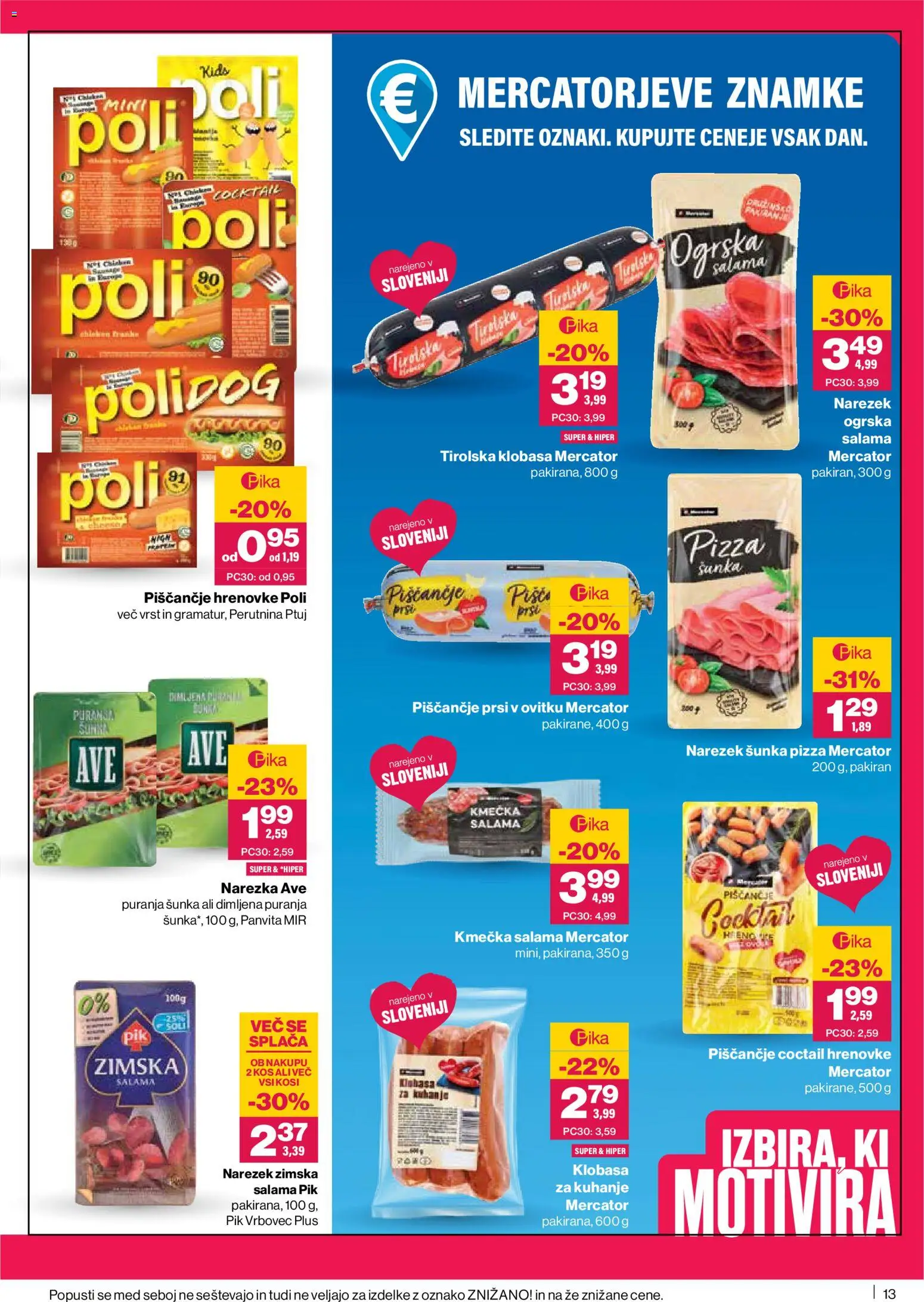 Novi Mercator katalog ponudbe – veljaven od 11.06.2026 | Stran: 13 | Izdelki: Prsi v ovitku, Kos, Salama, Sunka