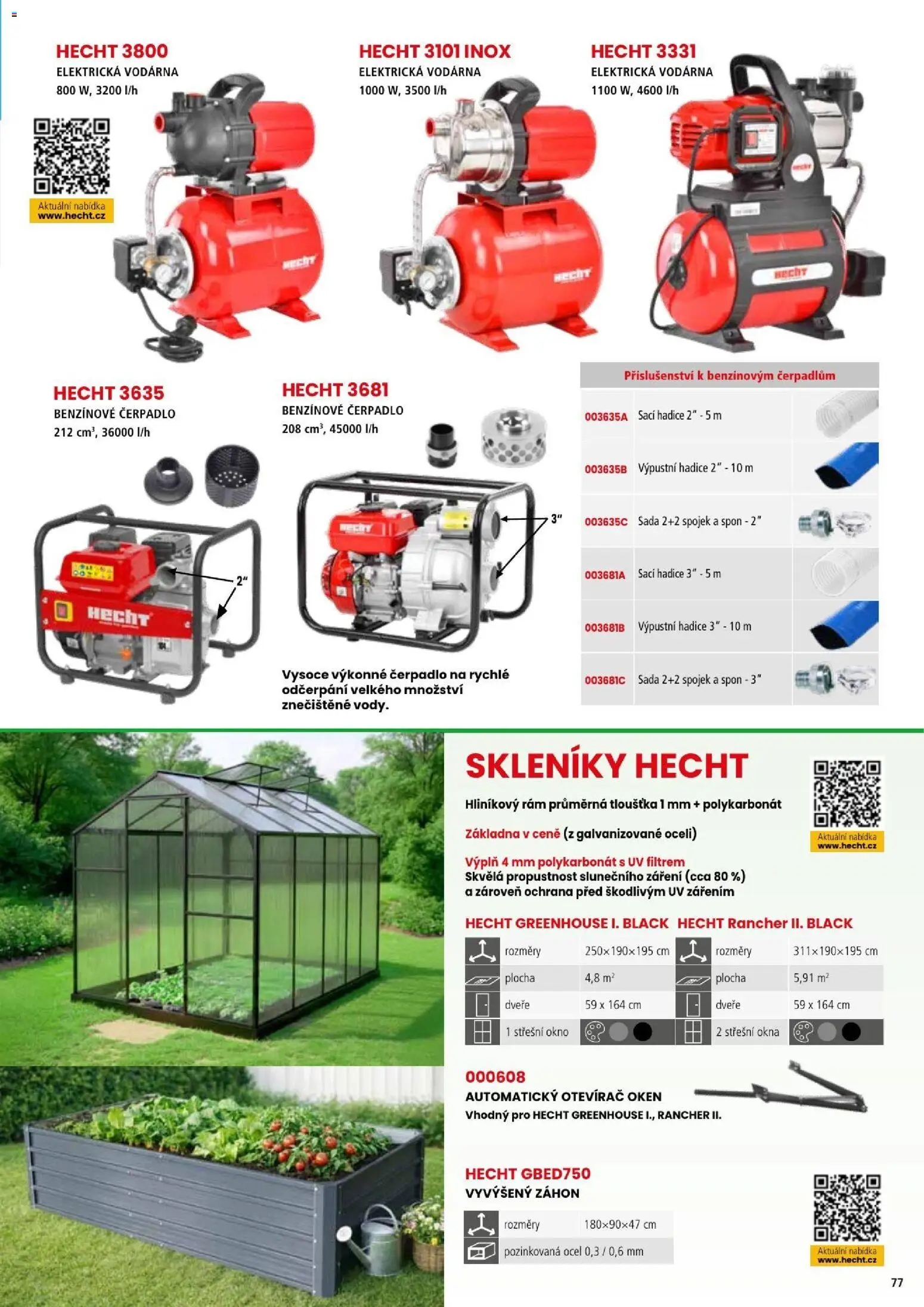 Hecht katalog - Léto - podzim 2026 od 21.08.2026 | Strana: 77 | Produkty: Hecht, Hadice, Vyvýšený záhon, Čerpadlo