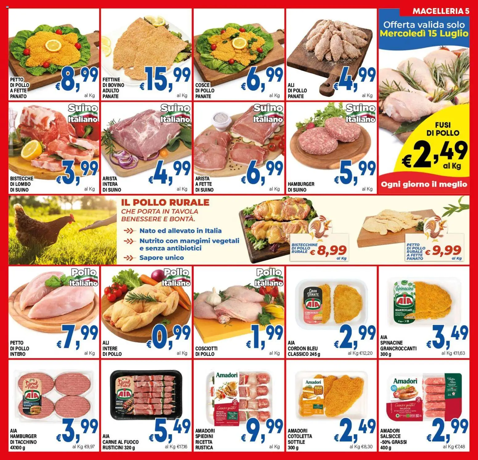 Volantino DEM del 10/07/2026 | Pagina: 5 | Prodotti: Bovino, Tacchino, Hamburger, Spiedini
