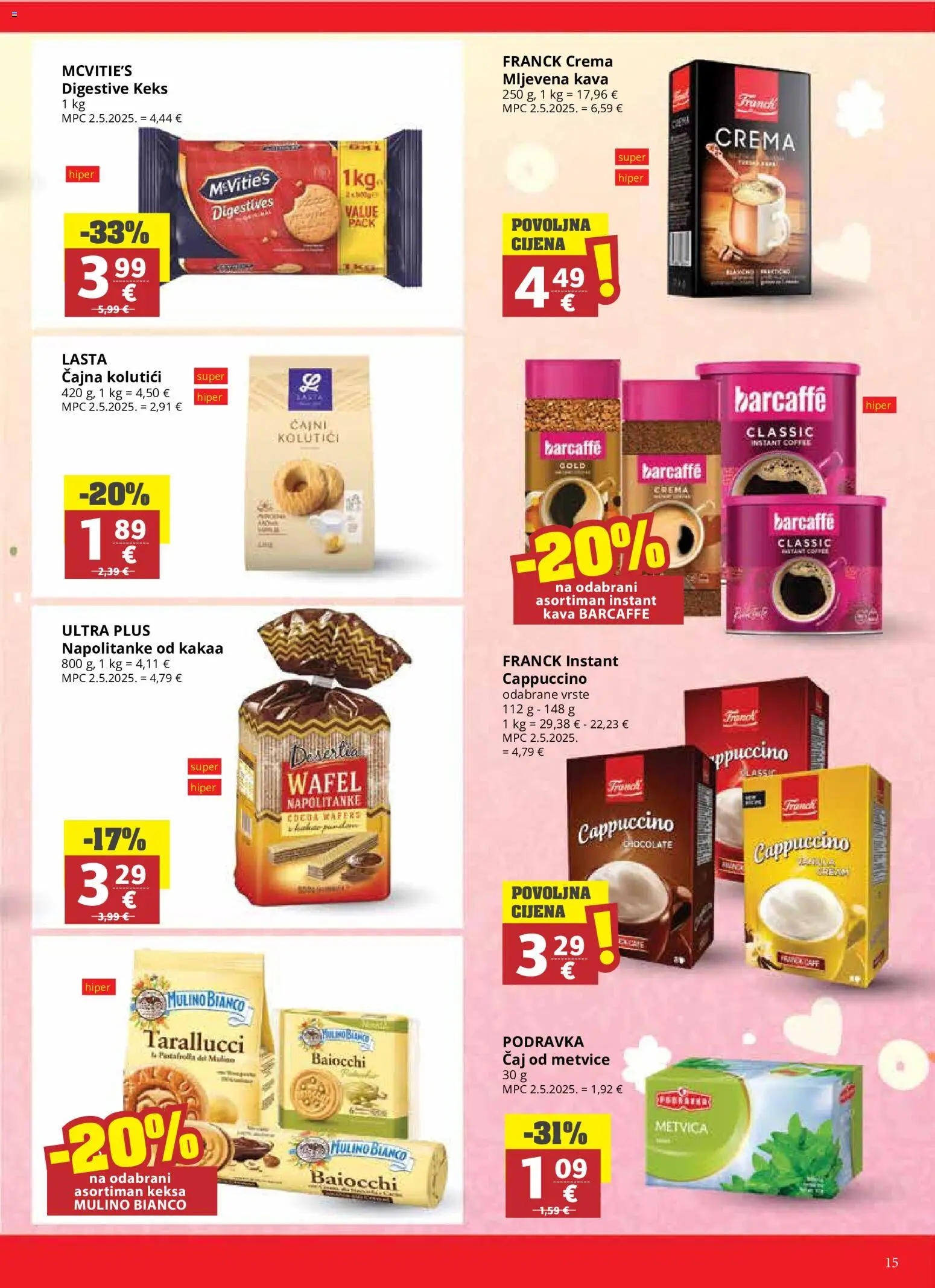 Ribola katalog | vrijedi od 06.05.2026 | Stranica: 15 | Proizvodi: Podravka, Barcaffe, Napolitanke, Cappuccino