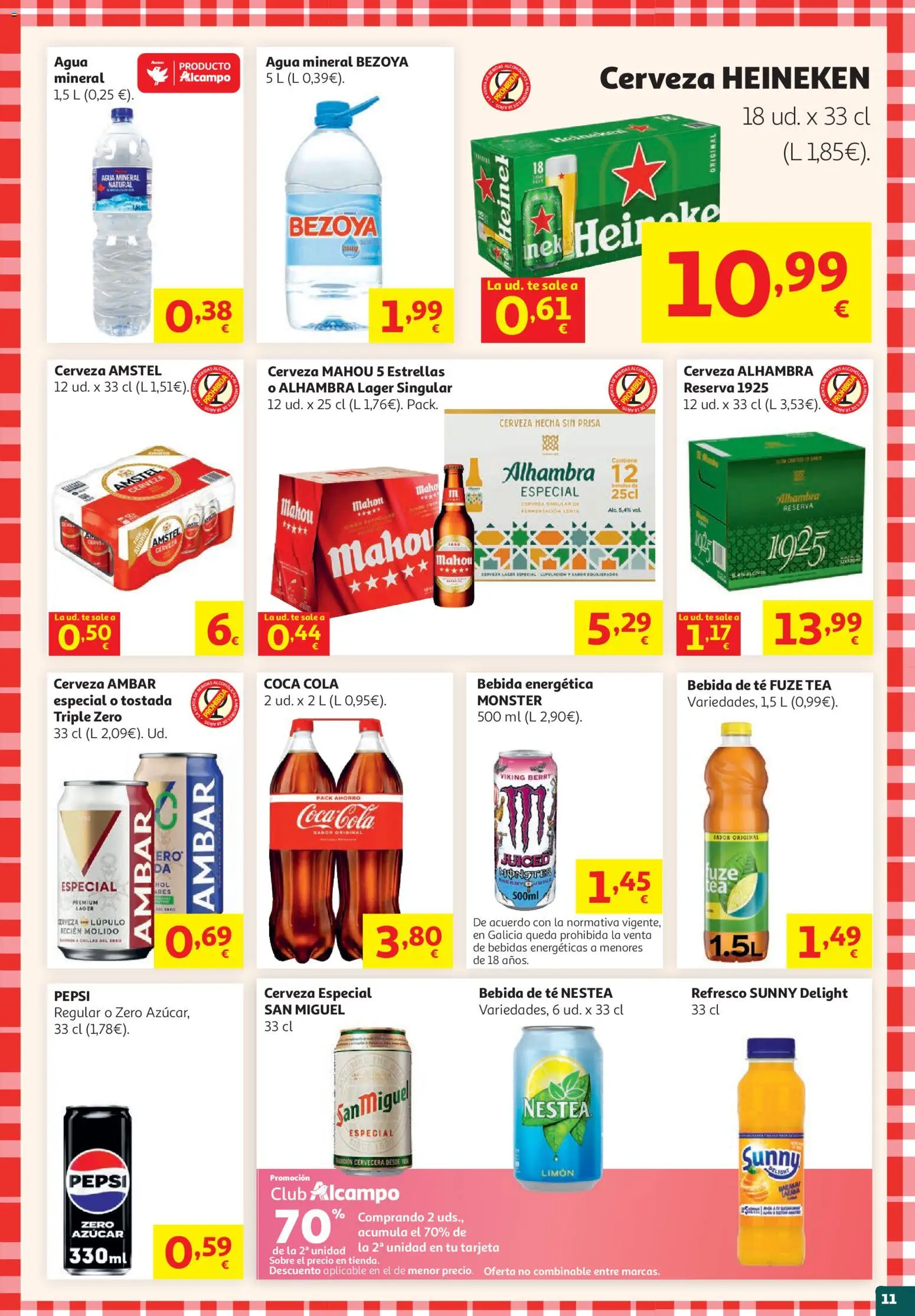 Alcampo HG Nacional │ válido desde el 19.05.2026 | Página: 11 | Productos: Cerveza, Té, Agua mineral, Σπανάκι